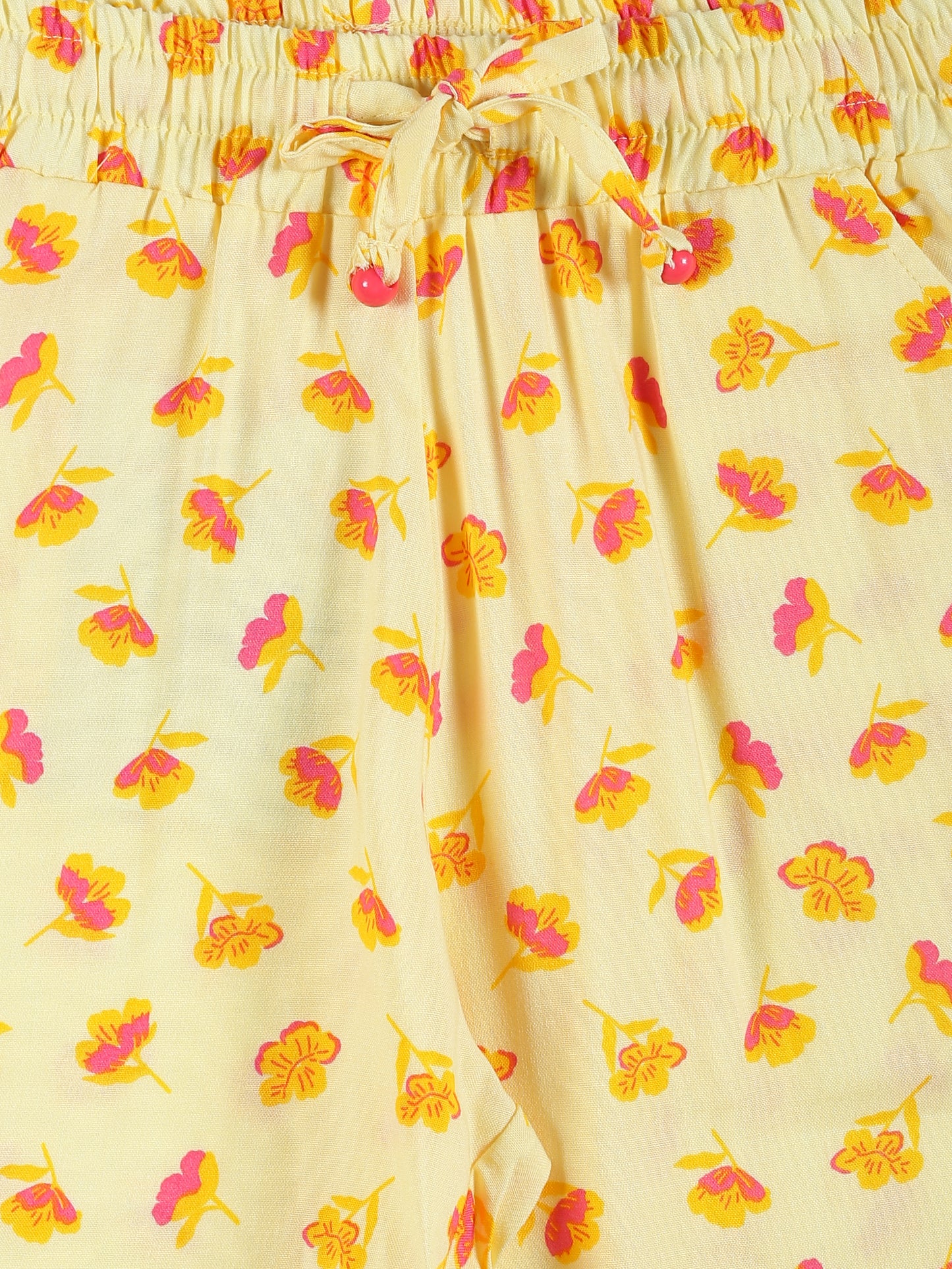 Plum Tree Girls Leaf Print Rayon Pant ( Pack of 2)-NAVY AOP YELLOW AOP