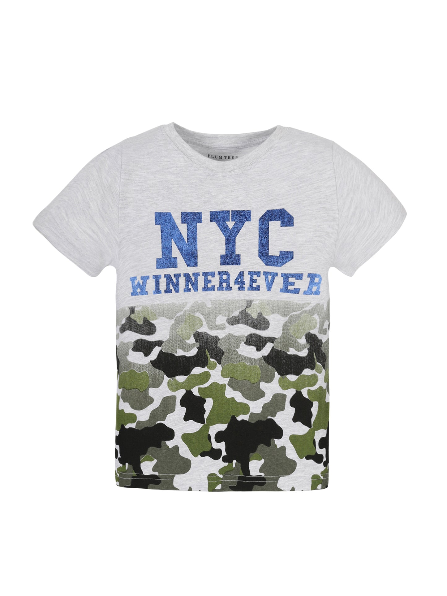 Plum Tree Boys Half Sleeve Camoflague Print T-shirt( Pack of 2)-MELANGE AQUA BLUE