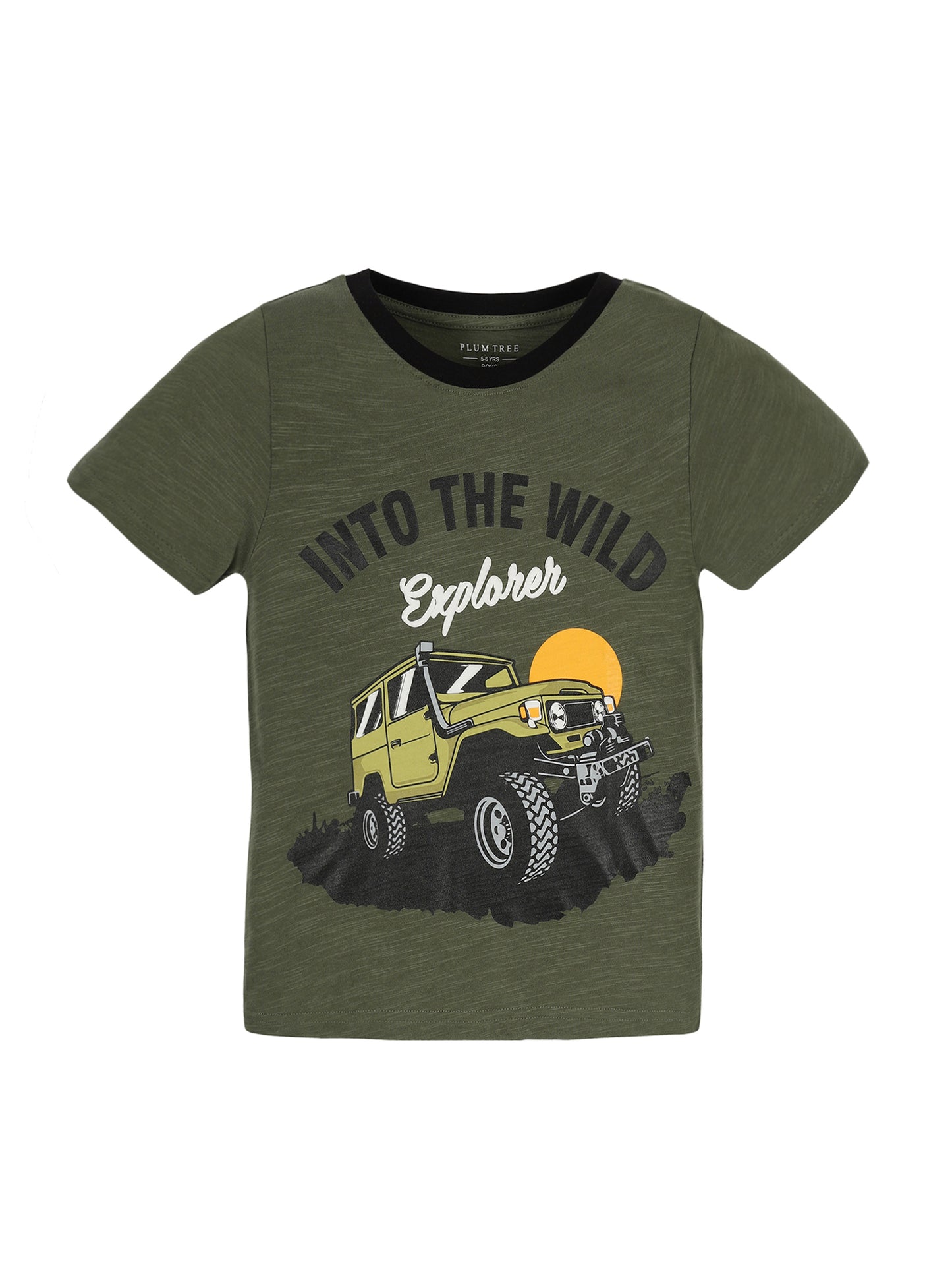 Plum Tree Boys Half Sleeve Jeep Print T-shirt( Pack of 2)-OFF WHITE OLIVE