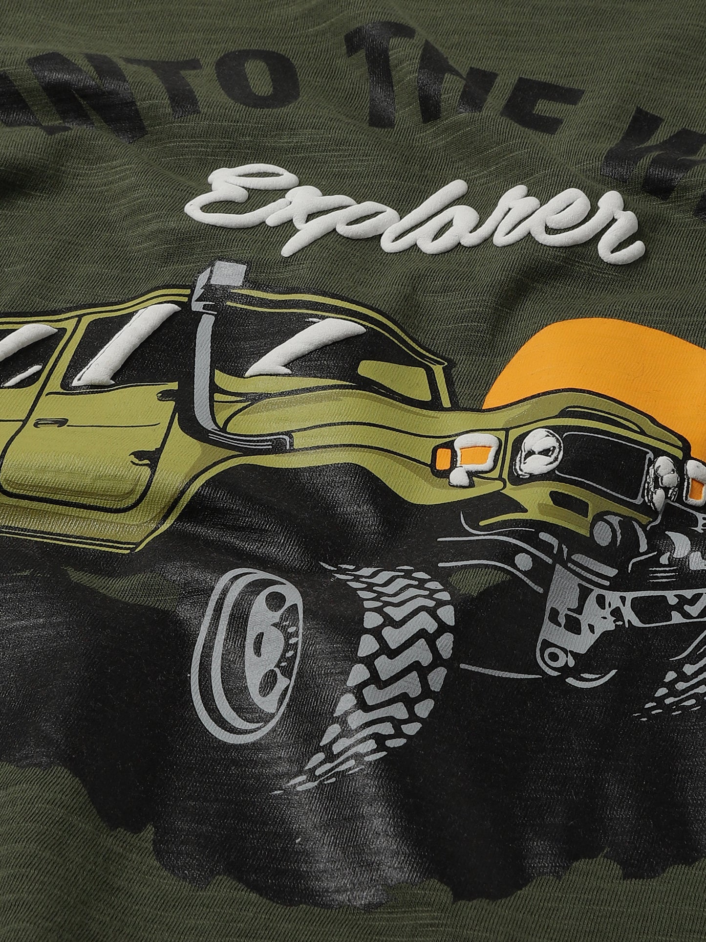 Plum Tree Boys Half Sleeve Jeep Print T-shirt( Pack of 2)-OFF WHITE OLIVE