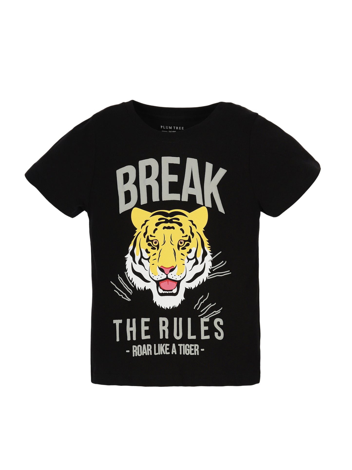 Plum Tree Boys Half Sleeve Tiger Print T-shirt( Pack of 2)-OFF WHITE BLACK