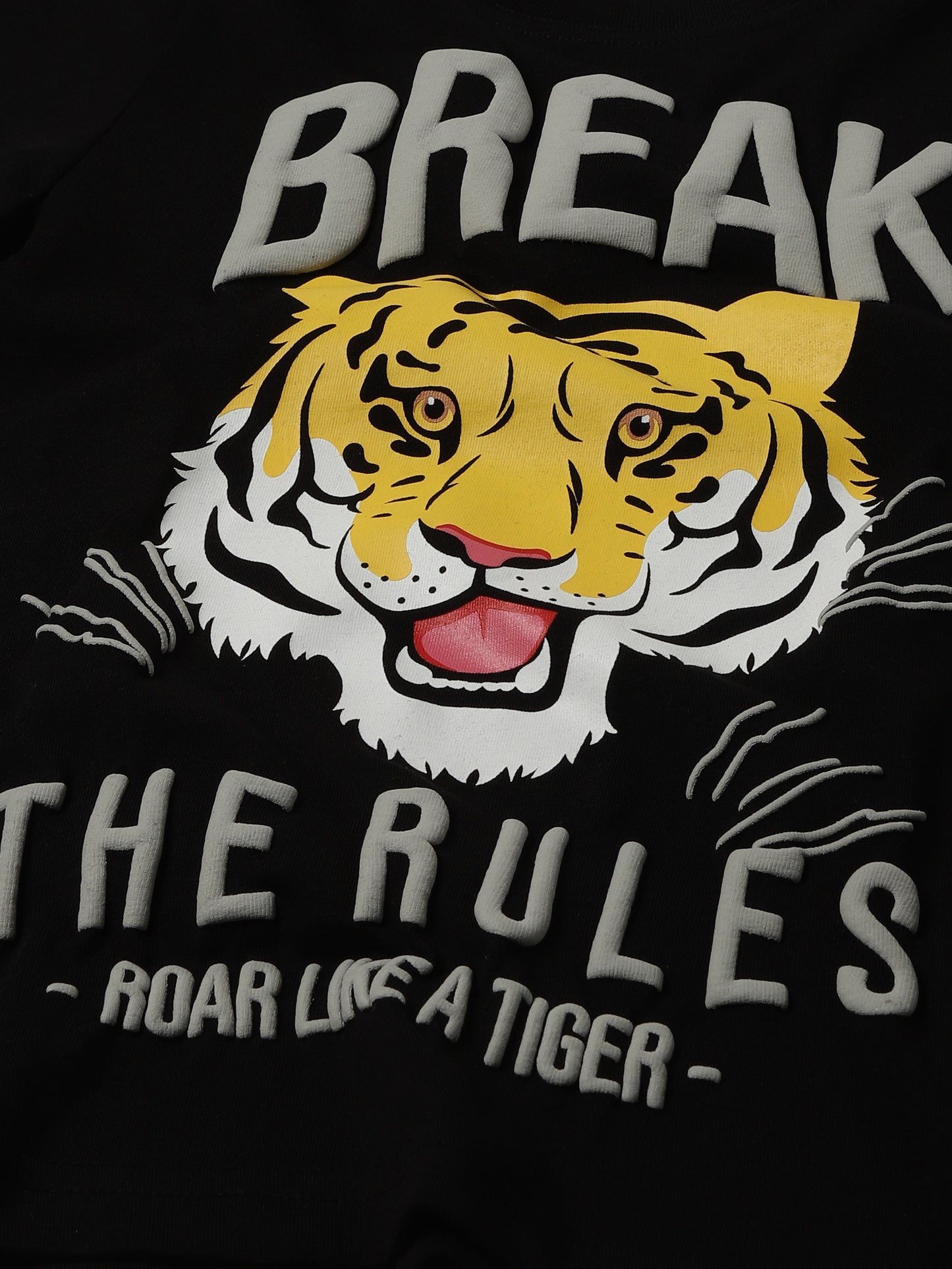 Plum Tree Boys Half Sleeve Tiger Print T-shirt( Pack of 2)-OFF WHITE BLACK