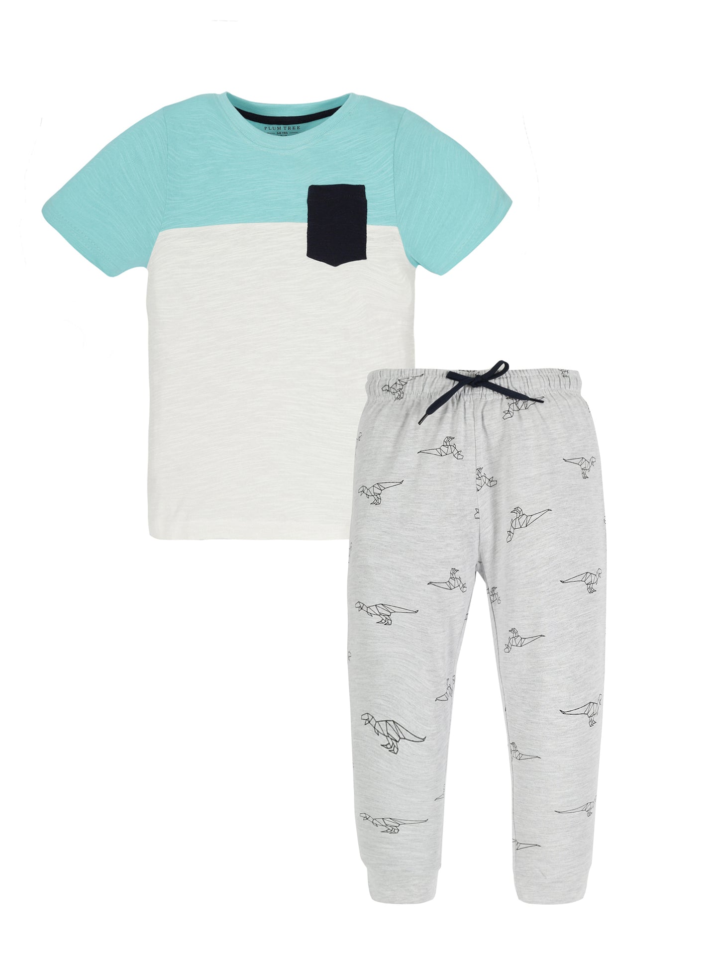 Plum Tree Boys Half Sleeve Cut and Shoe T-shirt & Jogger ( Sets)-OFF WHITE BLEACH MELANGE