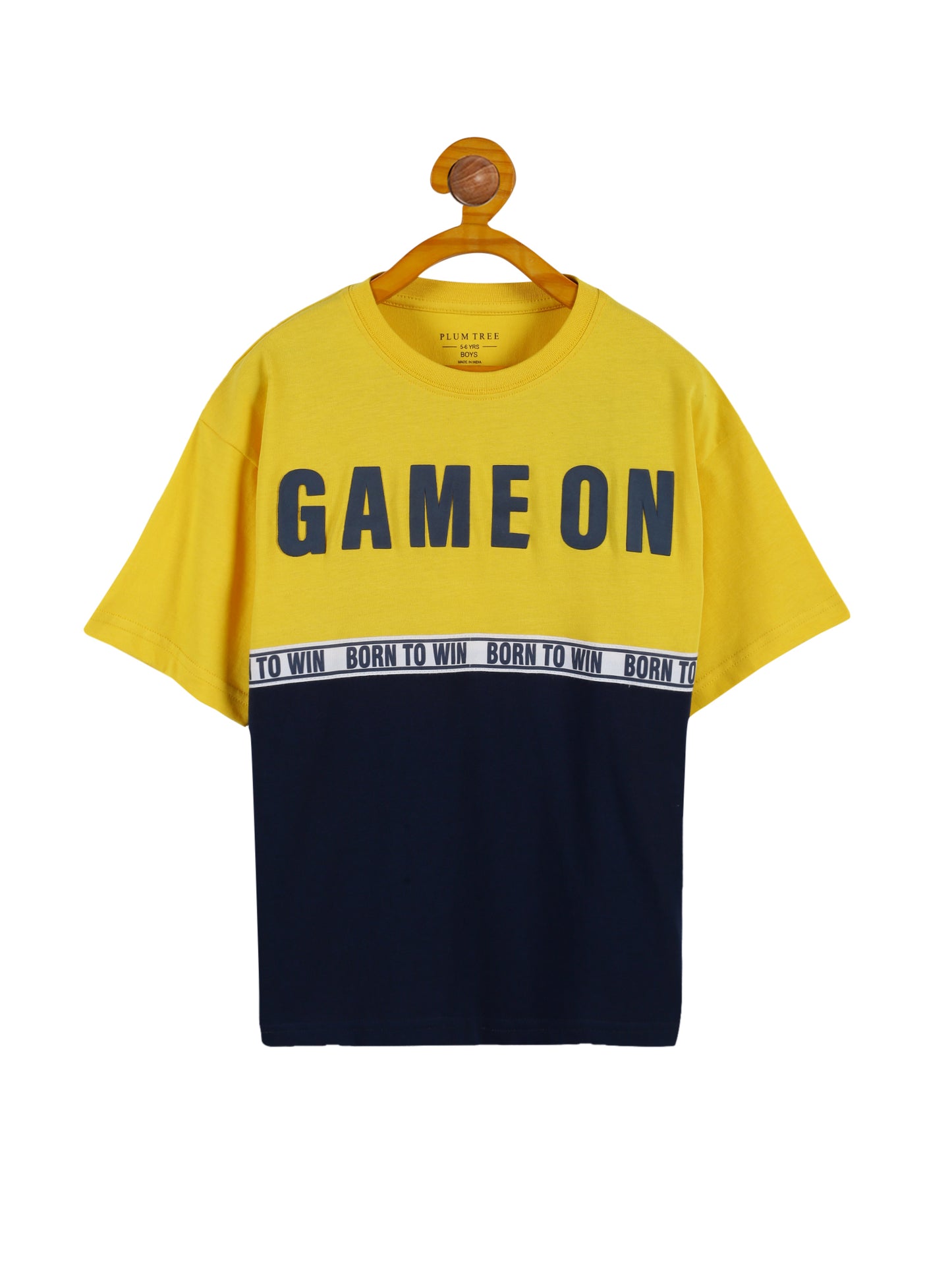 Plum Tree Boys Half Sleeve Game On Print T-shirt & Jogger ( Sets)-YELLOW NAVY