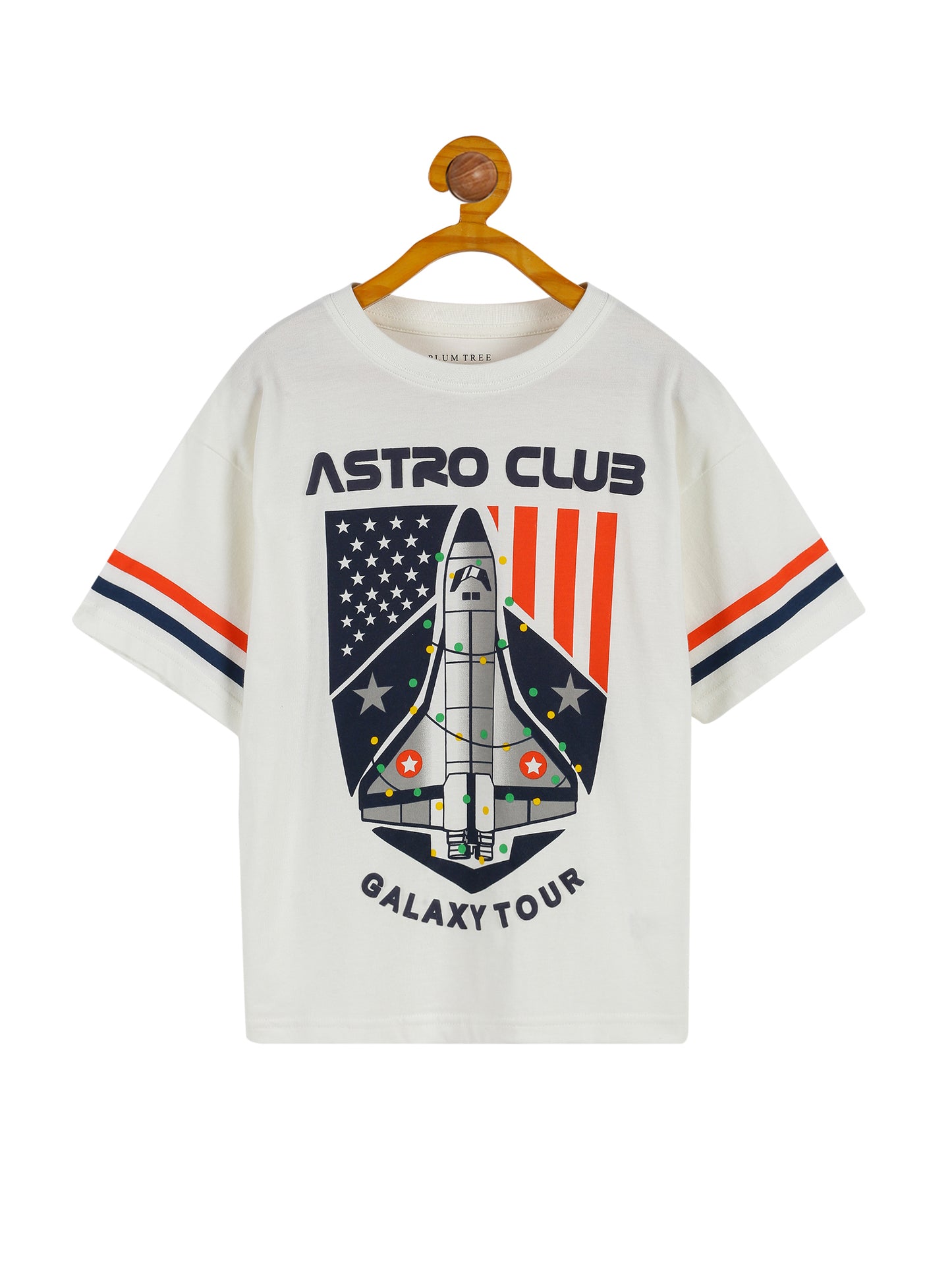 Plum Tree Boys Half Sleeve Rocket Print T-shirt & Jogger ( Sets)-OFF WHITE NAVY AOP