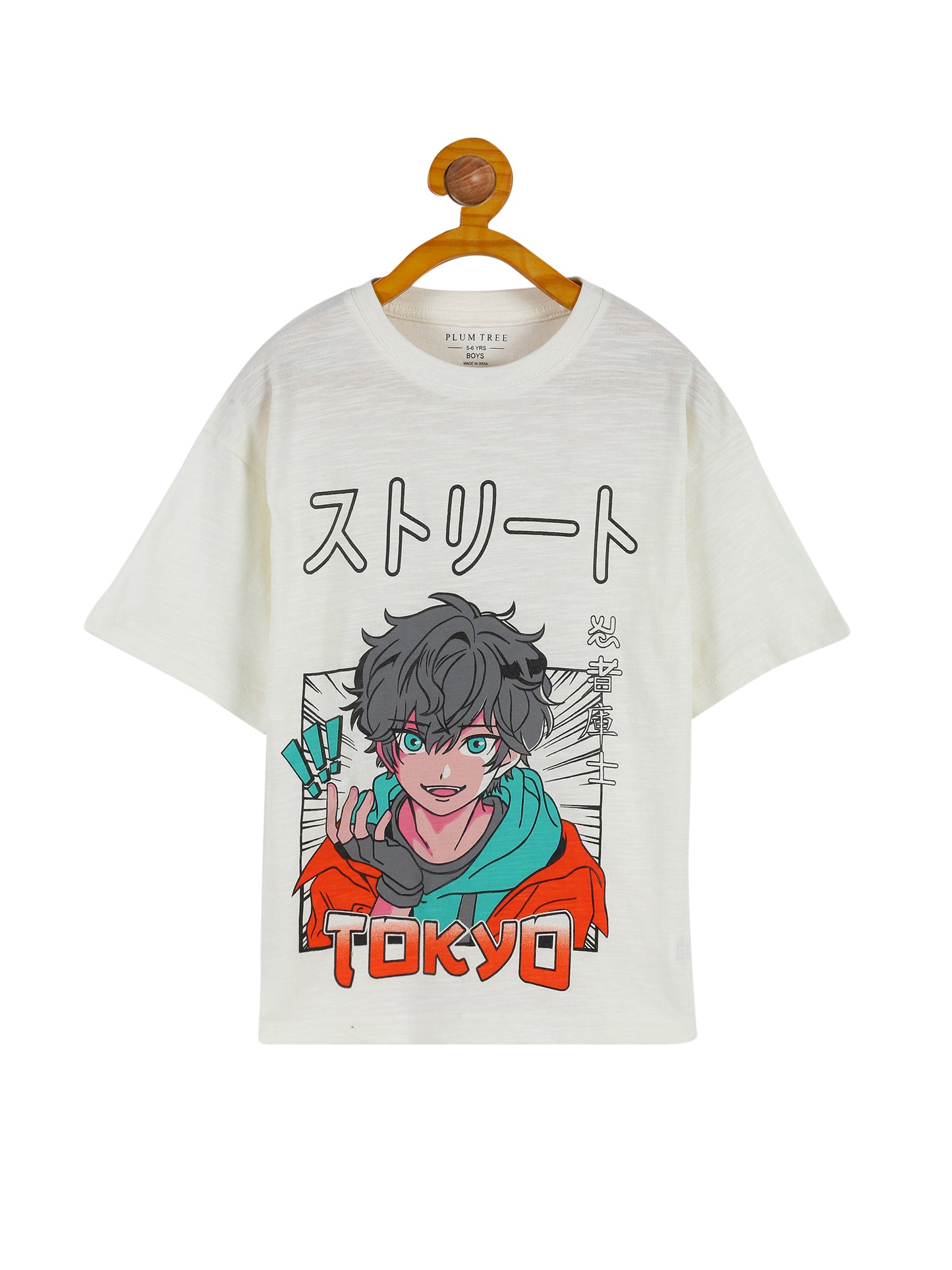 Plum Tree Boys Half Sleeve Tokyo Print T-shirt & Shorts ( Sets)-OFF WHITE ORANGE