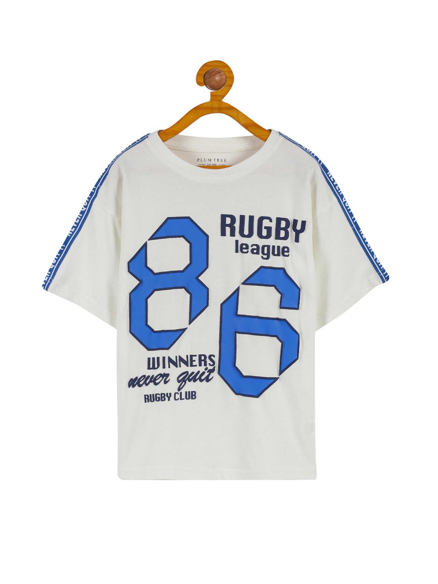Plum Tree Boys Half Sleeve Rugby Club Print T-shirt & Shorts ( Sets)-OFF WHITE COBALT