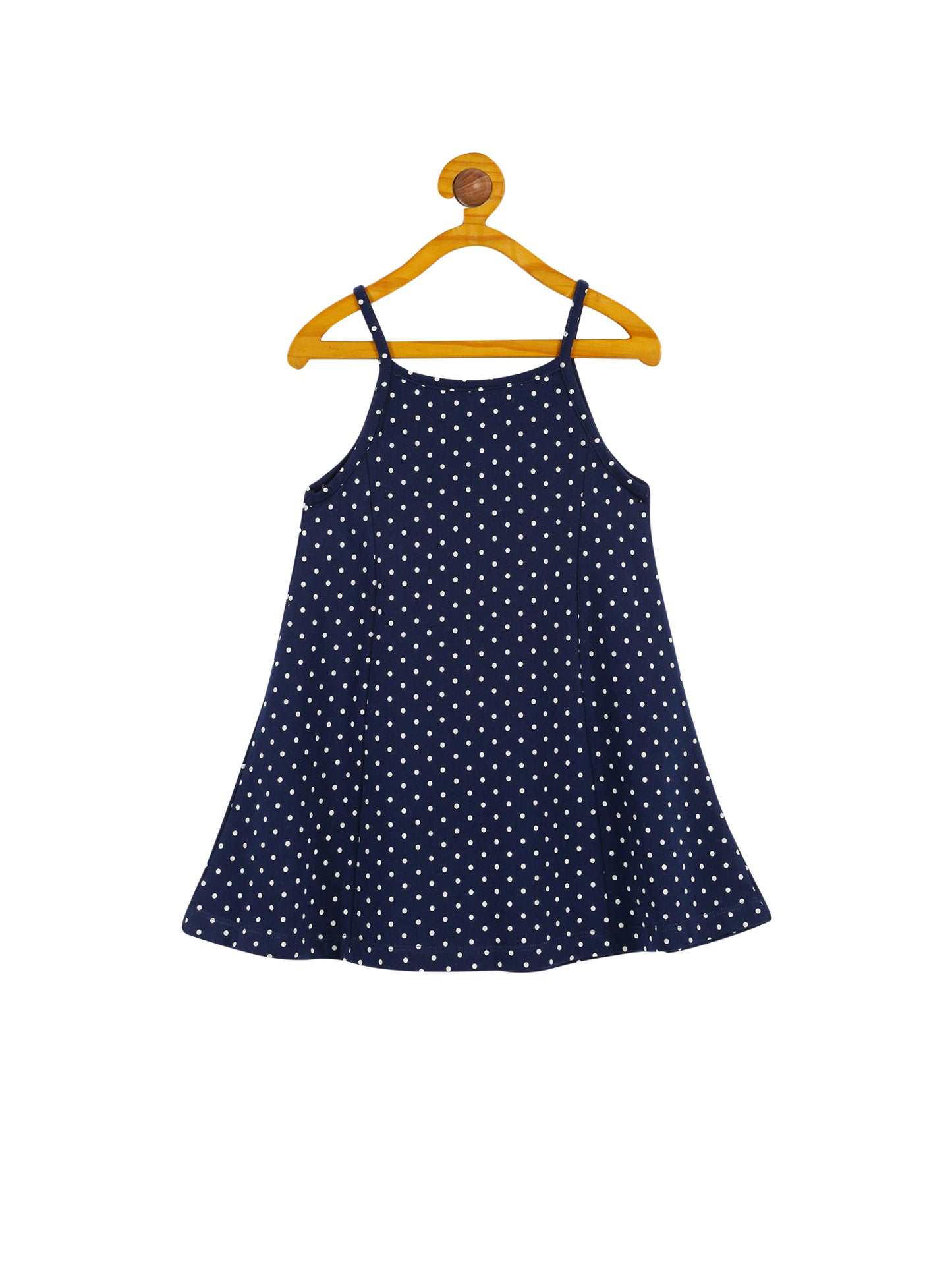 Plum Tree Girls Half Sleeve Polka Print Pinafore Dress with T-shirt( Pack of 2)-NAVY AOP WHITE
