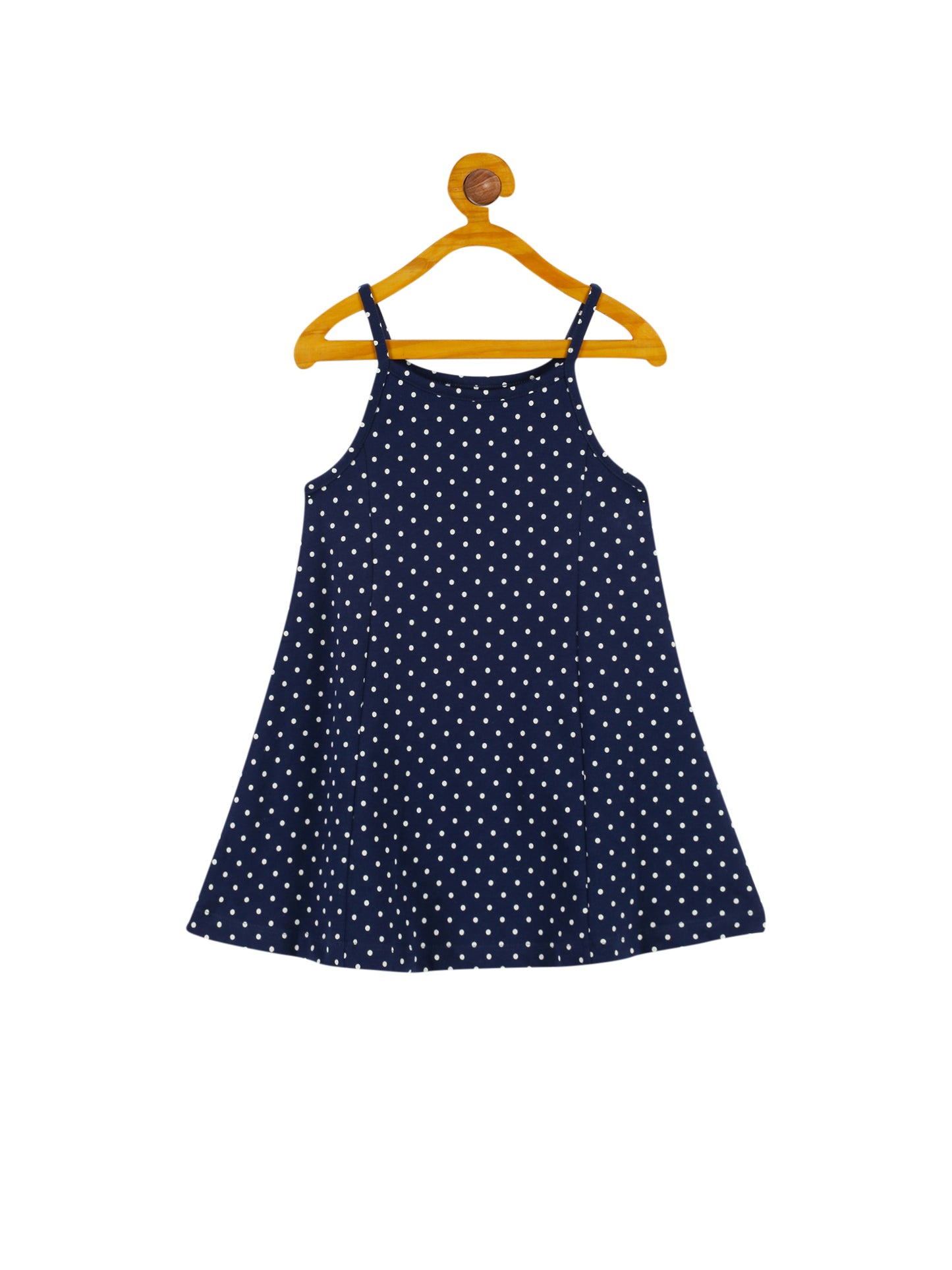 Plum Tree Girls Half Sleeve Polka Print Pinafore Dress with T-shirt( Pack of 2)-NAVY AOP WHITE