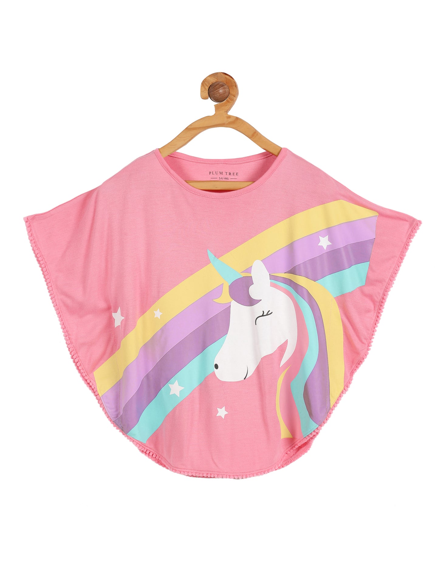 Plum Tree Girls Poncho Unicorn Print T-shirt( Pack of 2)-PINK NAVY