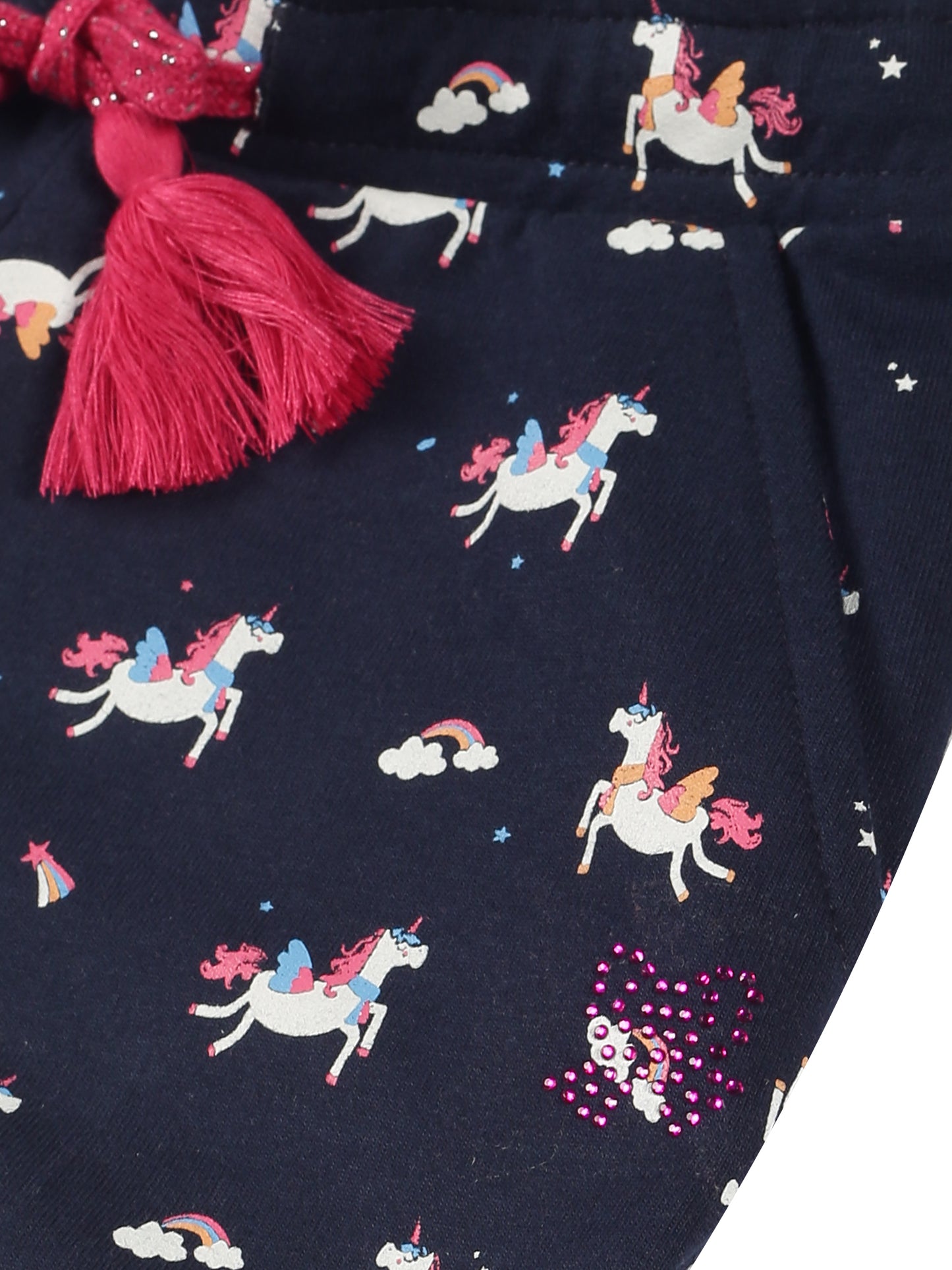 Plum Tree Girls Poncho Unicorn Print T-shirt and Short Set ( Set)-PINK NAVY