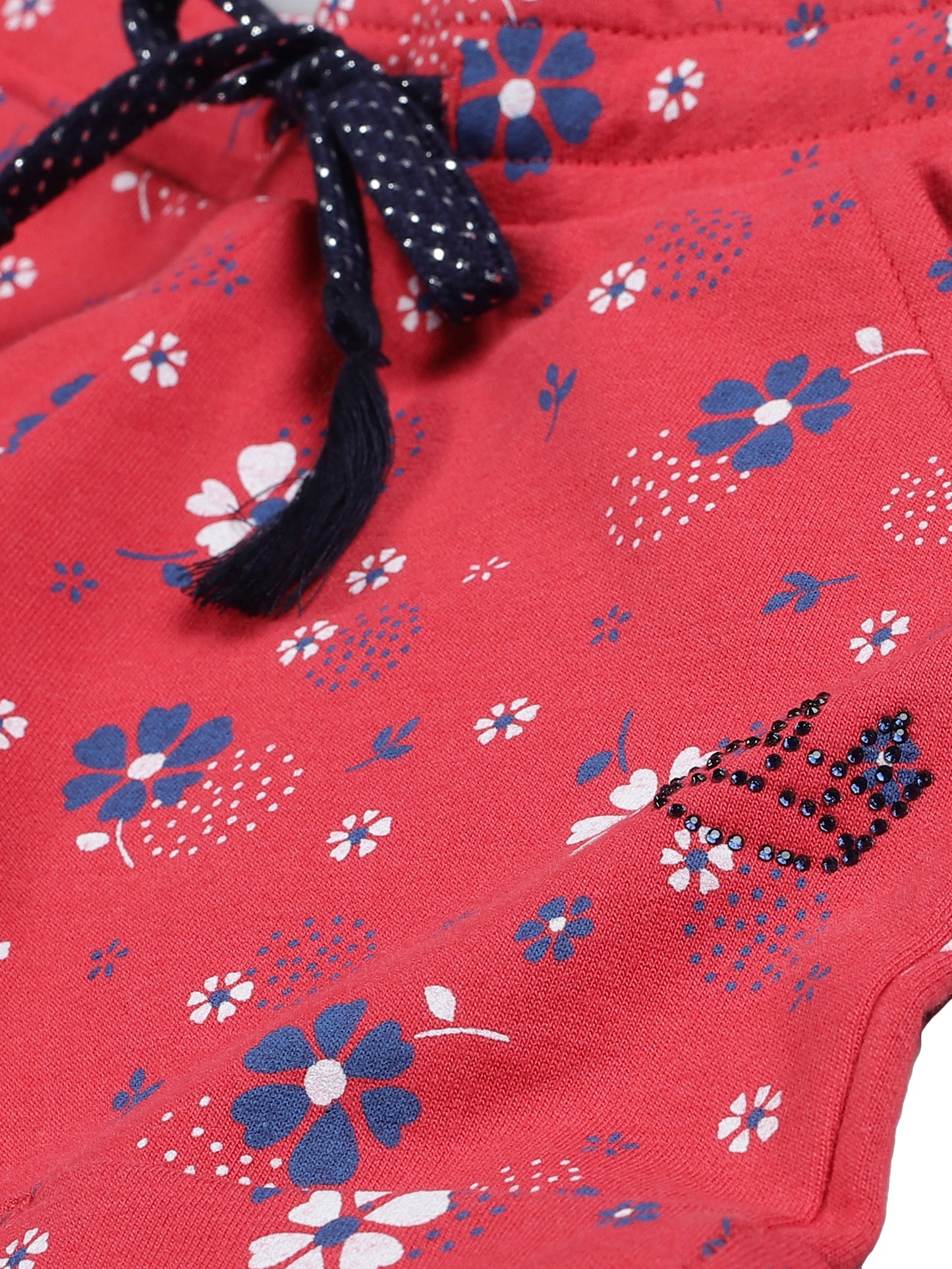 Plum Tree Girls Poncho Flower Print T-shirt and Short Set ( Set)-NAVY RED