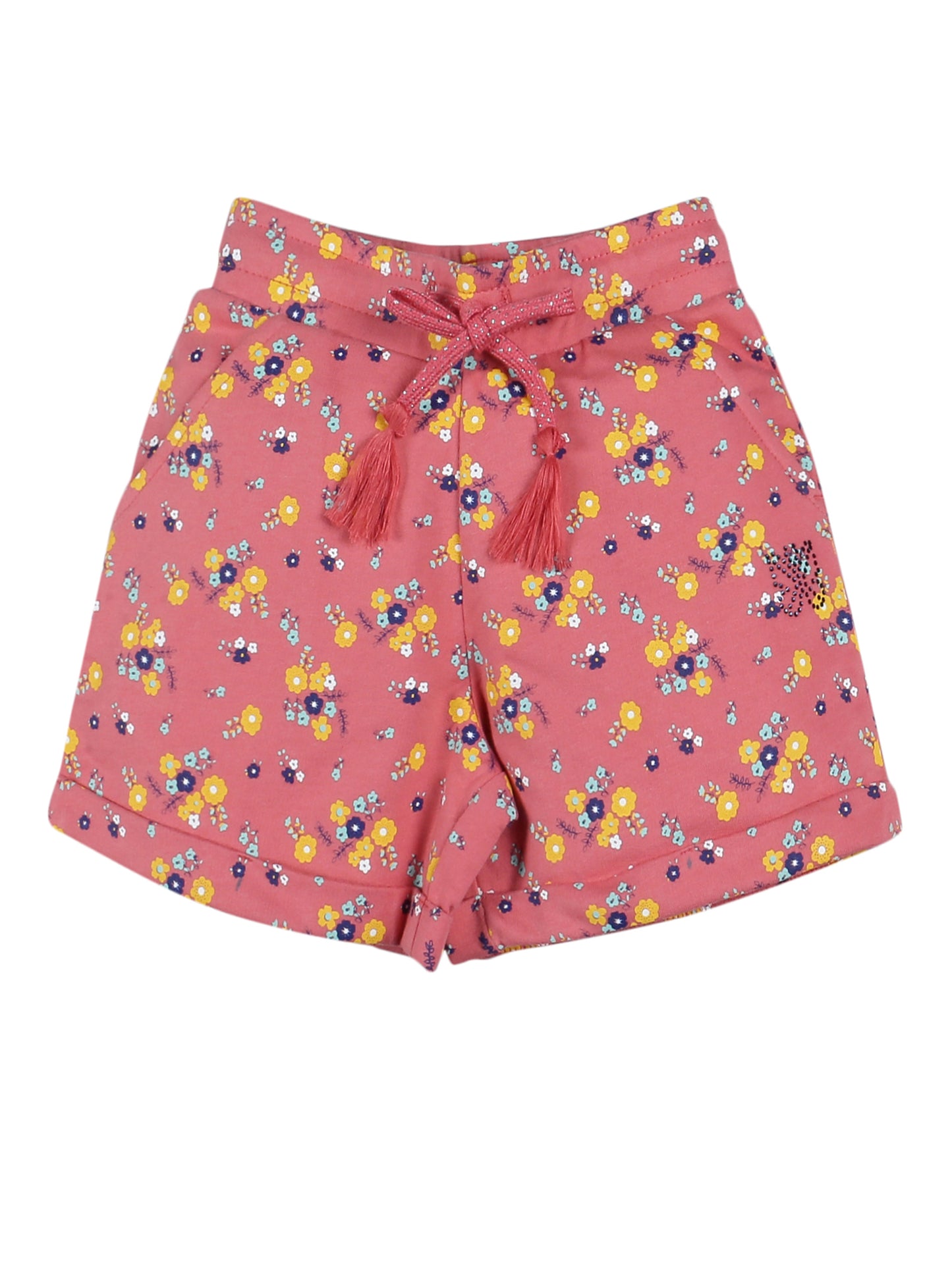 Plum Tree Girls Flower Print Crop Top and Short Set ( Set)-YELLOW ORANGE