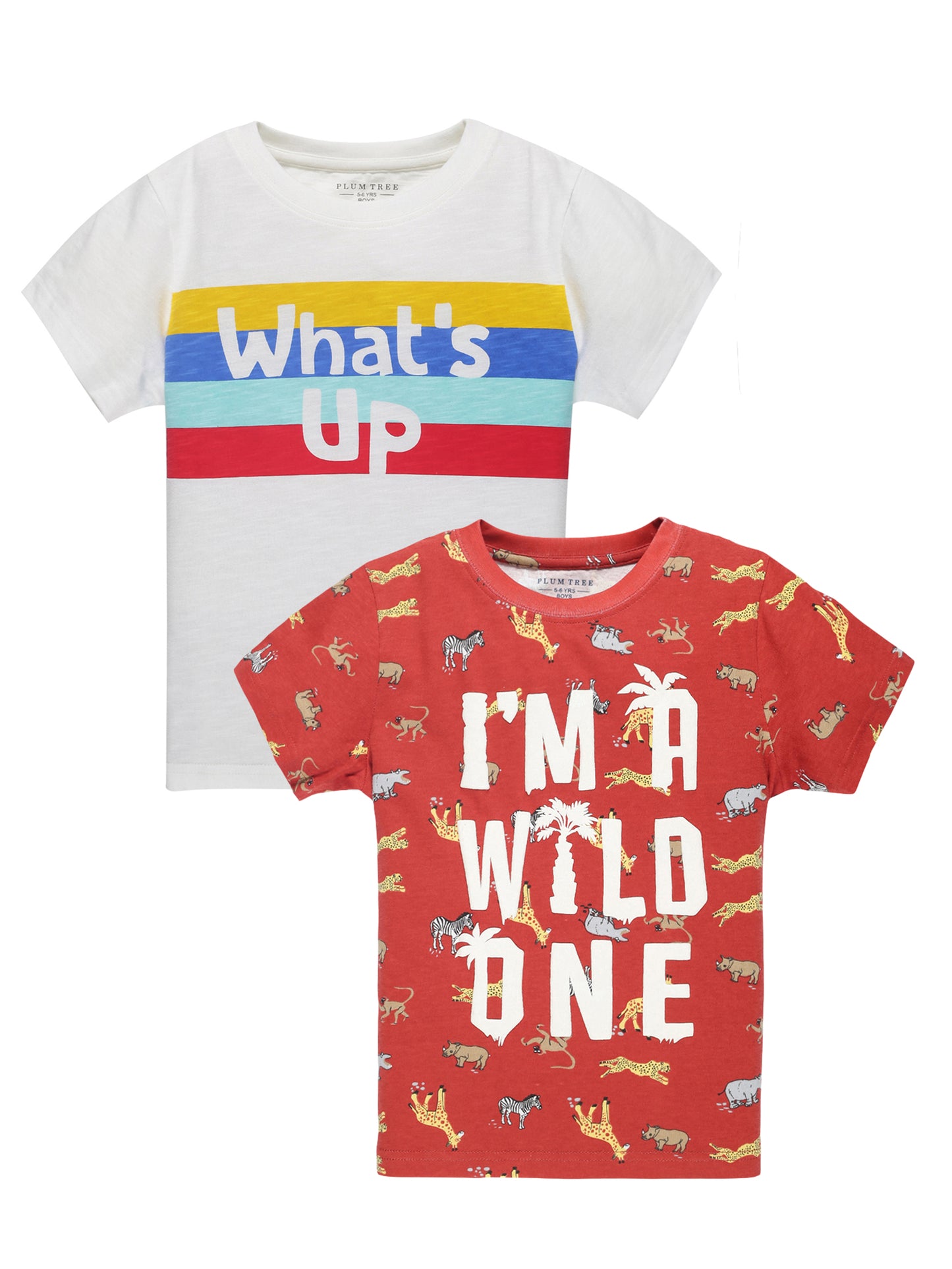 Plum Tree Boys Half Sleeve Animal Print T-shirt( Pack of 2)-ORANGE WHITE