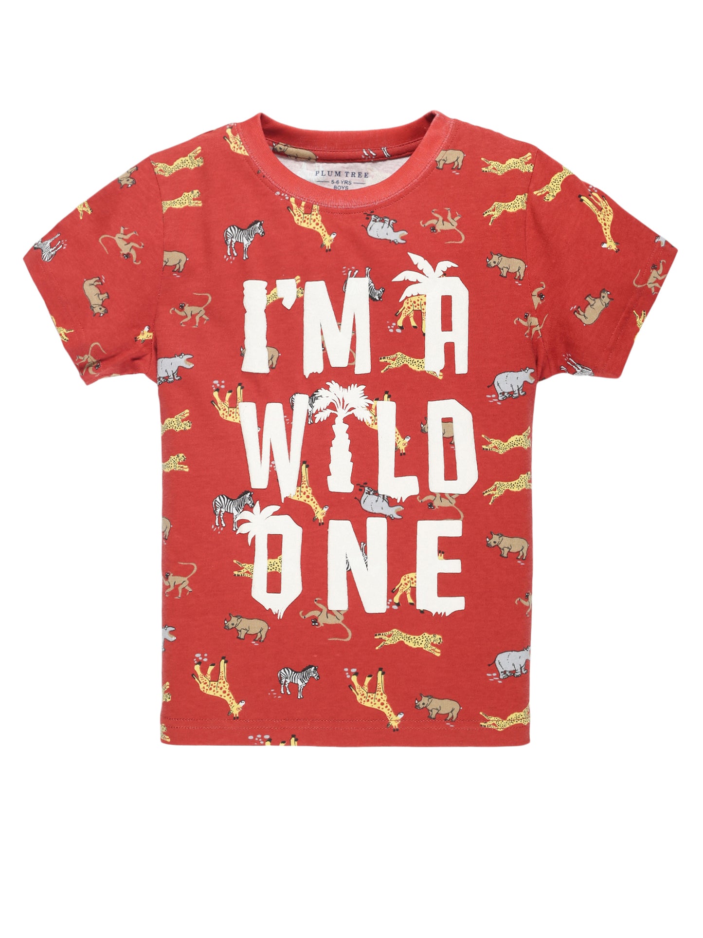 Plum Tree Boys Half Sleeve Animal Print T-shirt( Pack of 2)-ORANGE WHITE