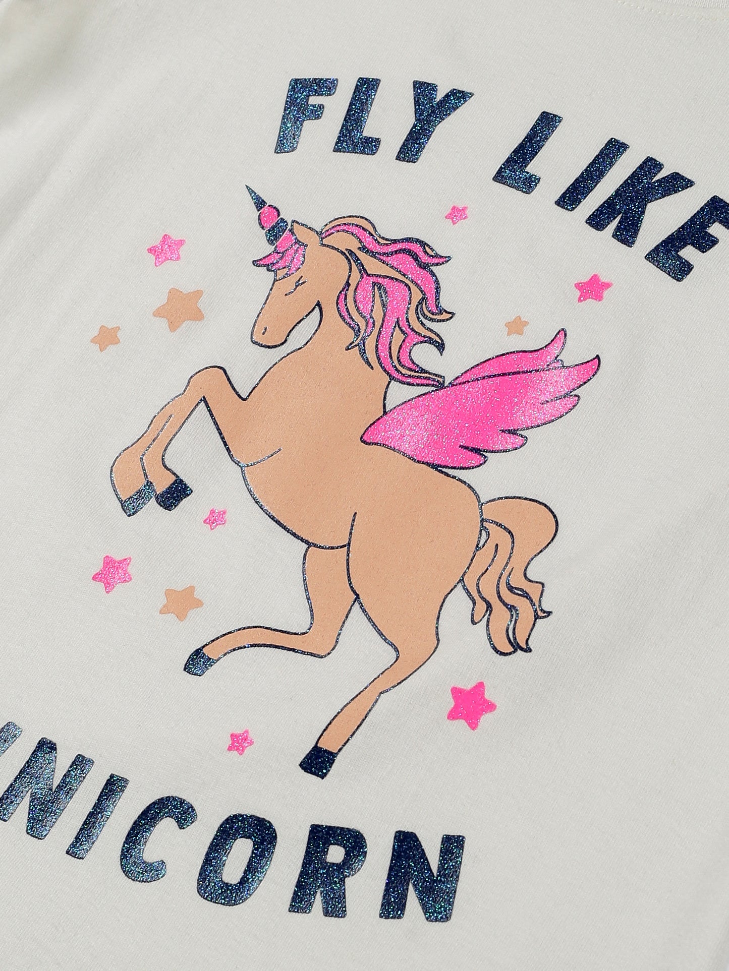 Plum Tree Girls Half Sleeve Unicorn & Icecream Print T-shirt( Pack of 2)-WHITE NAVY
