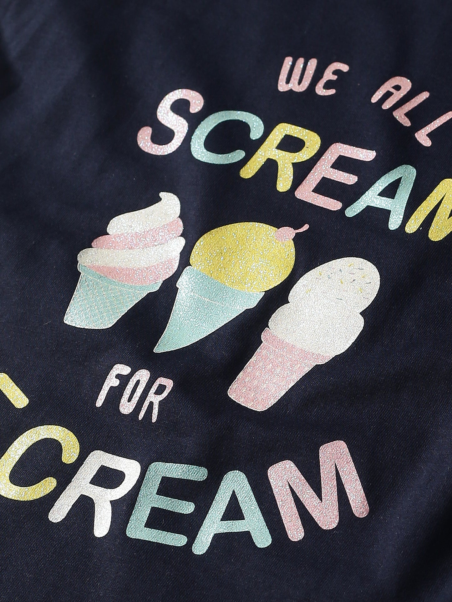 Plum Tree Girls Half Sleeve Unicorn & Icecream Print T-shirt( Pack of 2)-WHITE NAVY