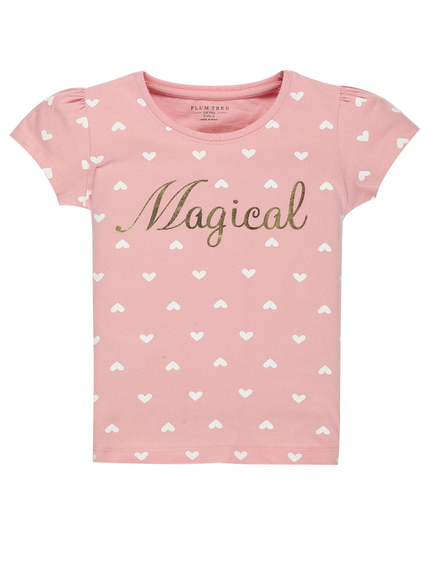 Plum Tree Girls Half Sleeve Unicorn & Polka Print T-shirt( Pack of 2)-NAVY PINK