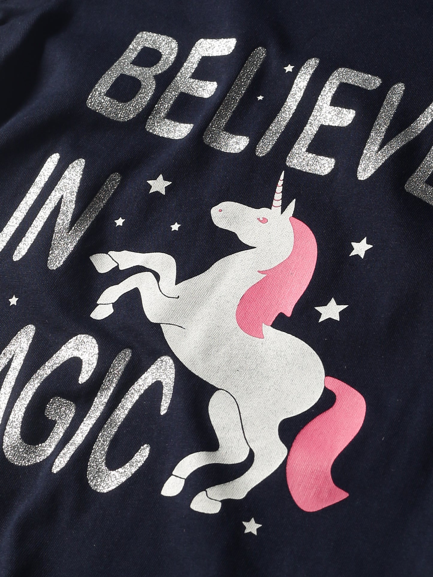 Plum Tree Girls Half Sleeve Unicorn & Polka Print T-shirt( Pack of 2)-NAVY PINK