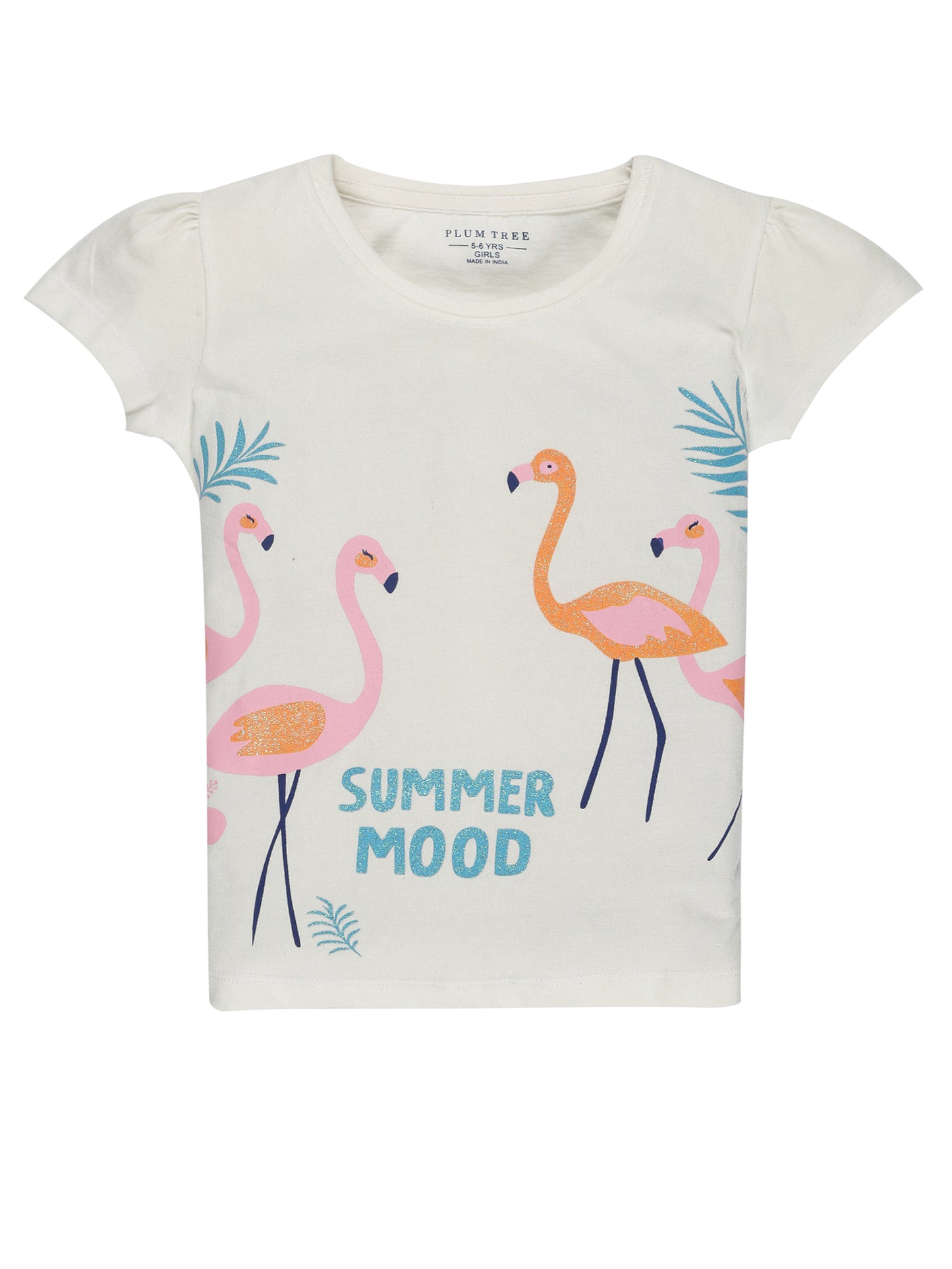 Plum Tree Girls Half Sleeve Summer Time Print T-shirt( Pack of 2)-CORAL WHITE