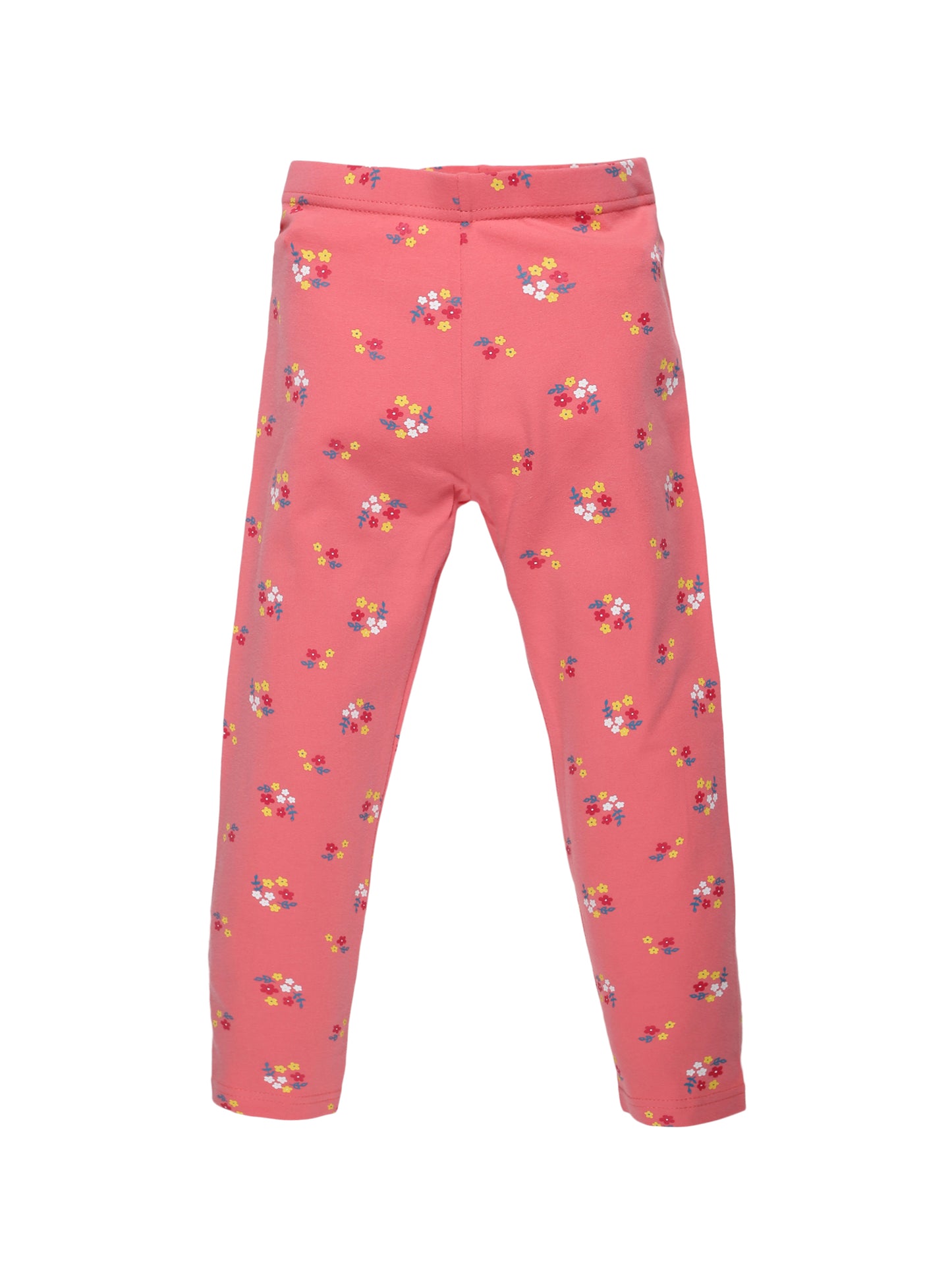 Plum Tree Girls Floral printed and solid Leggings( Pack of 2) -CORAL NAVY