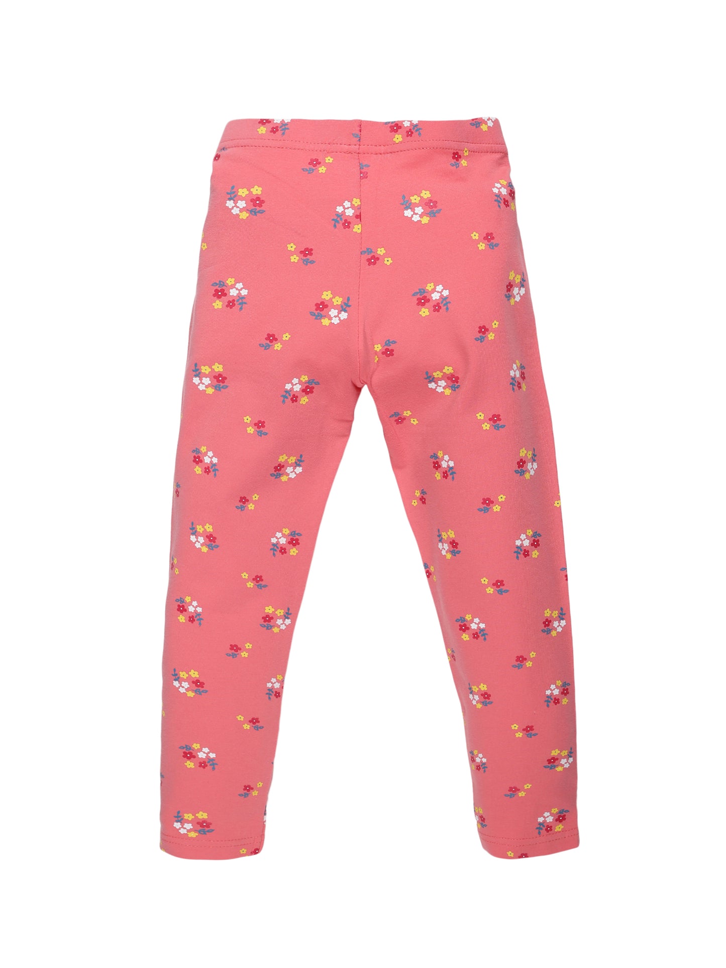 Plum Tree Girls Floral printed and solid Leggings( Pack of 2) -CORAL NAVY