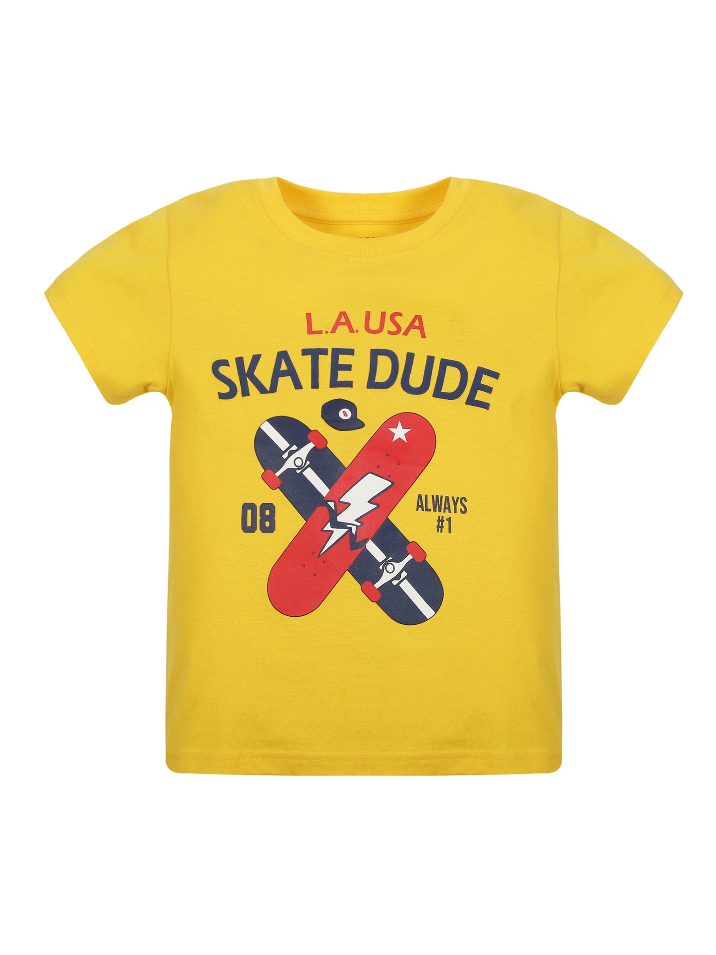 Plum Tree Boys Half Sleeve Skate Print T-shirt( Pack of 2)-WHITE YELLOW