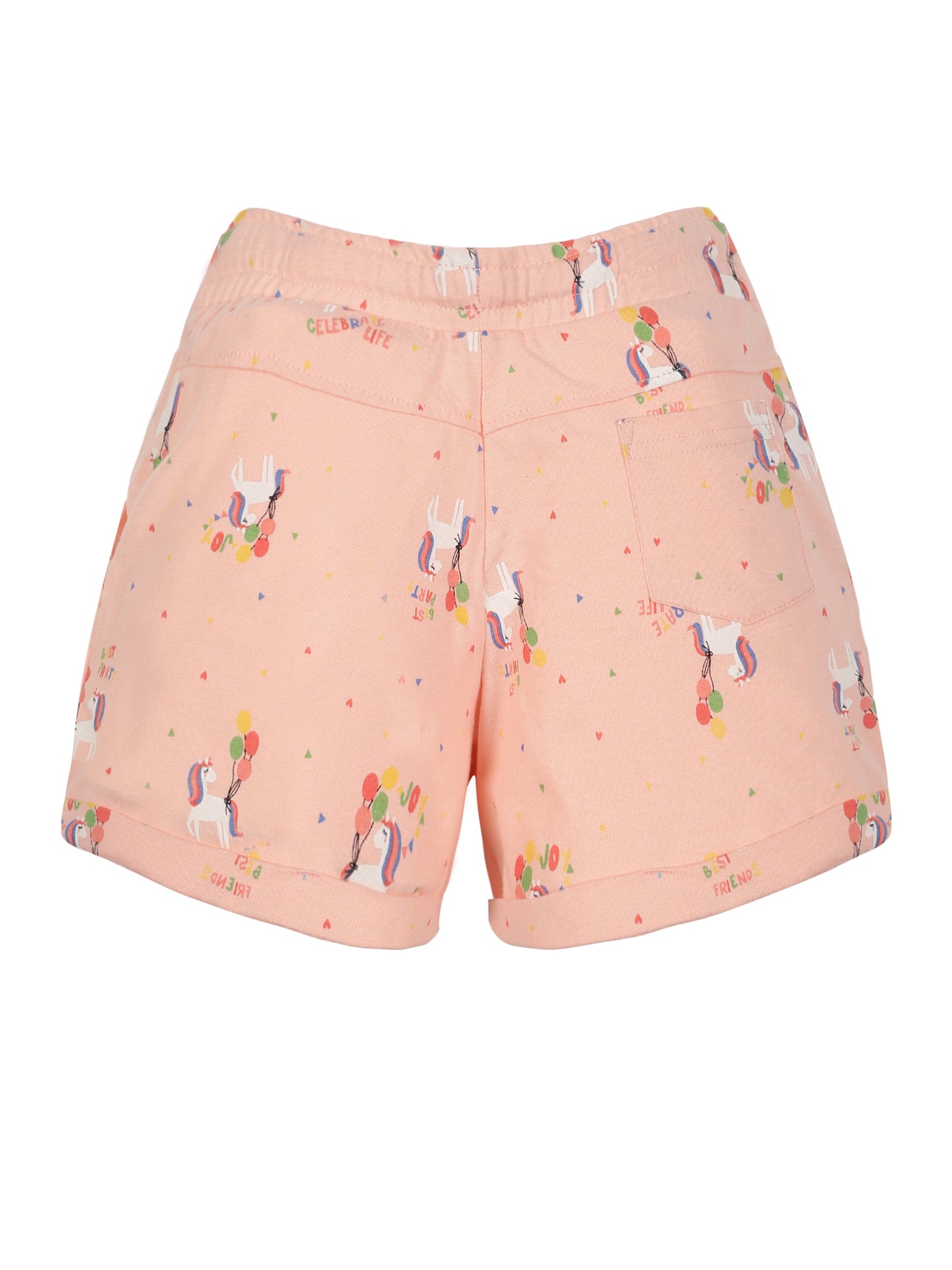 Girls Unicorn printed Shorts- PEACH