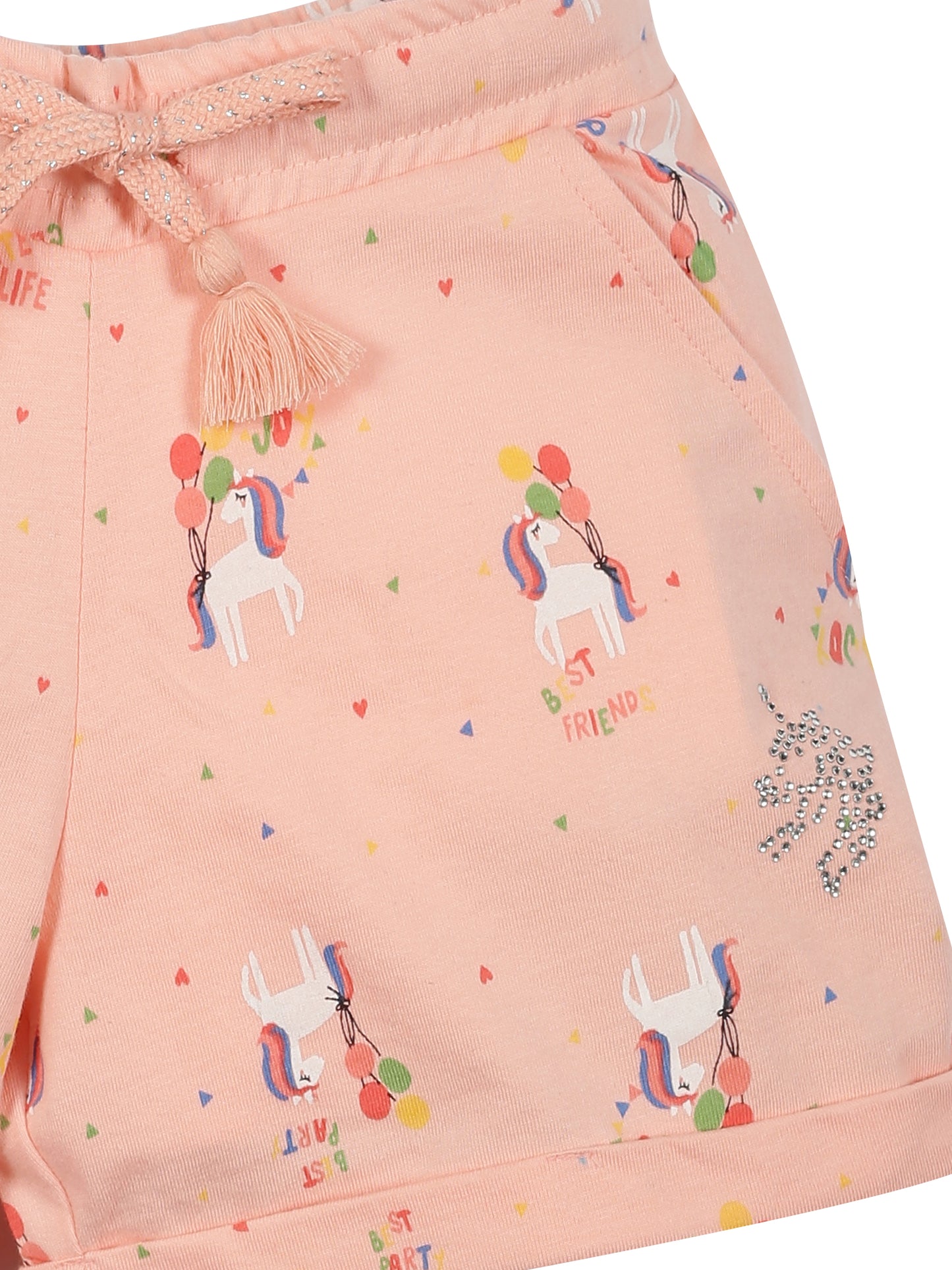 Girls Unicorn printed Shorts- PEACH