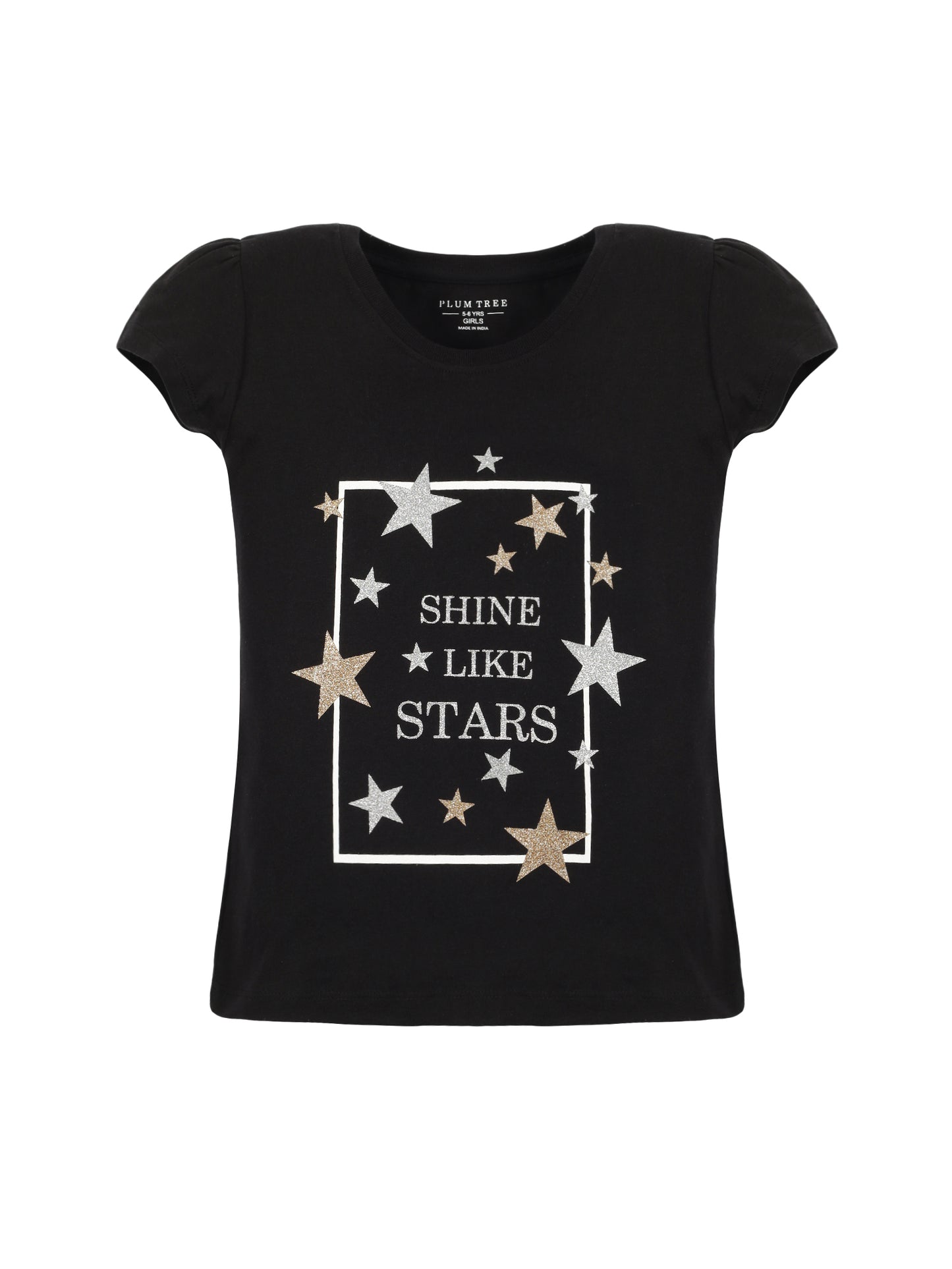 Plum Tree Girls Half Sleeve Star Print T-shirt and short( Sets)- BLACK PEACH