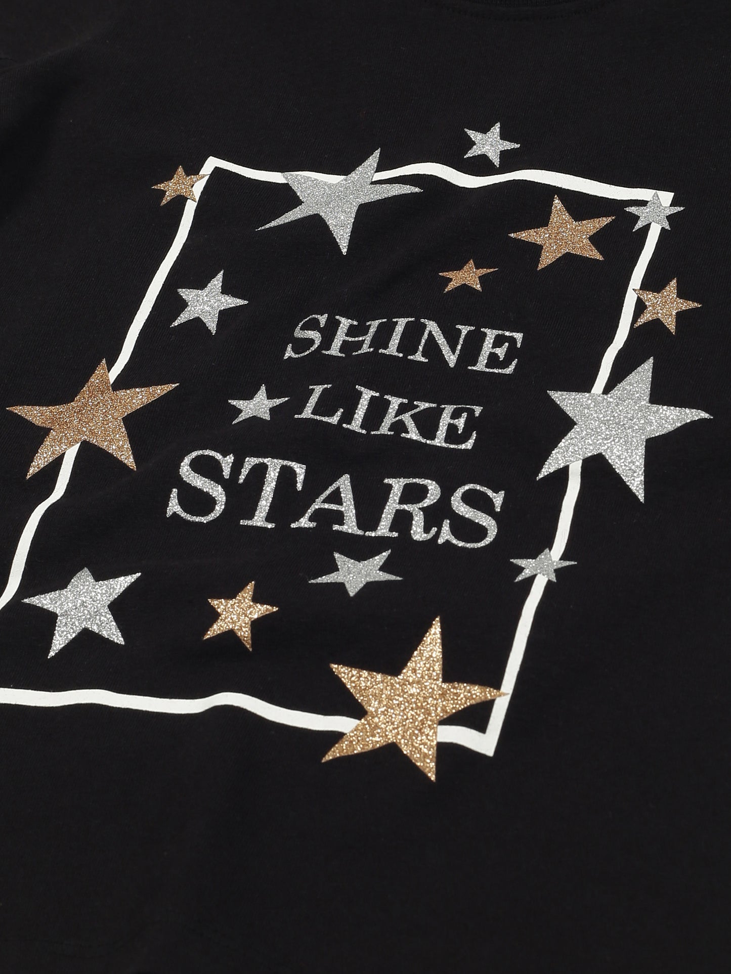 Plum Tree Girls Half Sleeve Star Print T-shirt and short( Sets)- BLACK PEACH