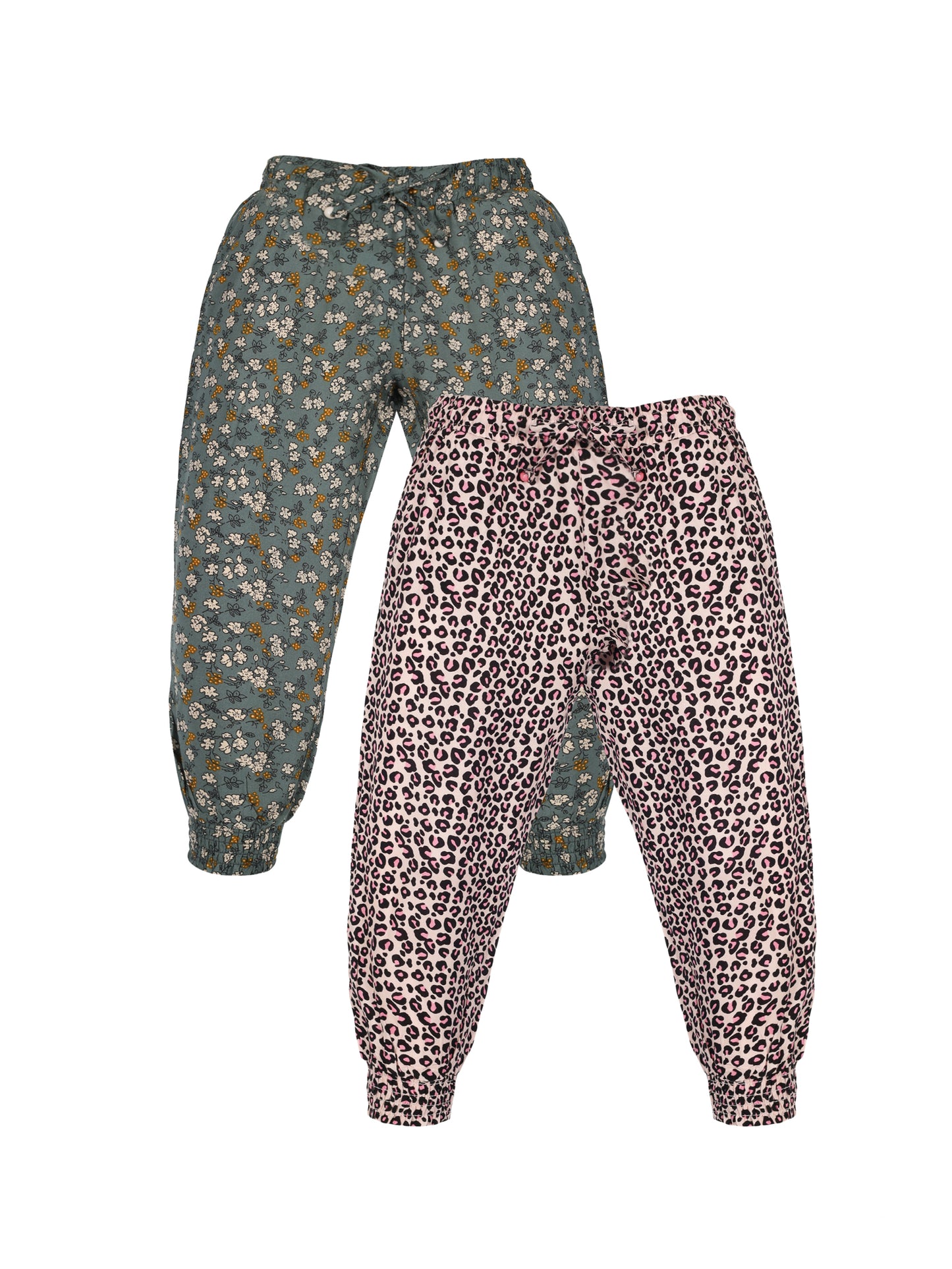 Plum Tree Girls Flower Print Rayon Pant ( Pack of 2) - PEACH GREEN