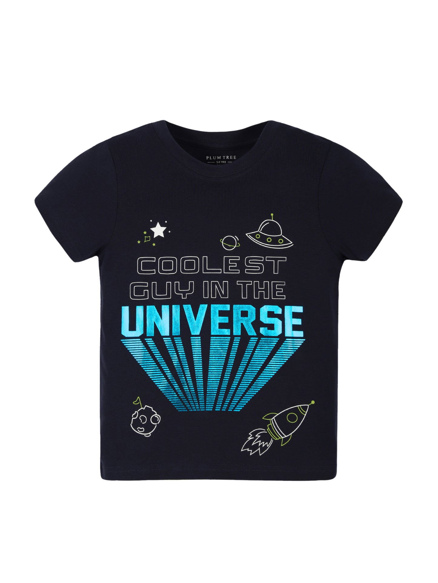 Plum Tree Boys Half Sleeve Universe Print T-shirt( Pack of 2)-OFF WHITE NAVY