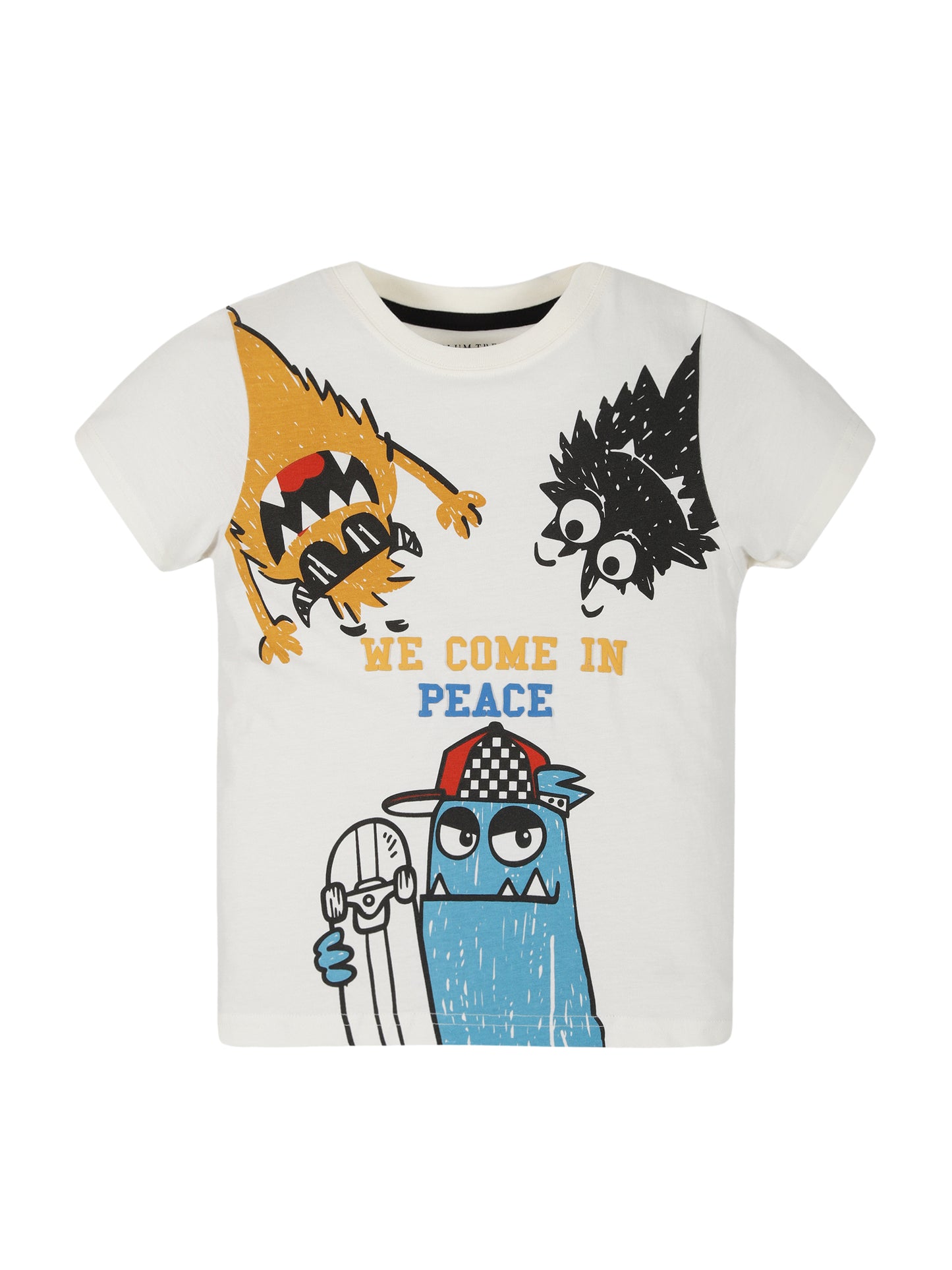 Plum Tree Boys Half Sleeve Universe Print T-shirt( Pack of 2)-OFF WHITE NAVY