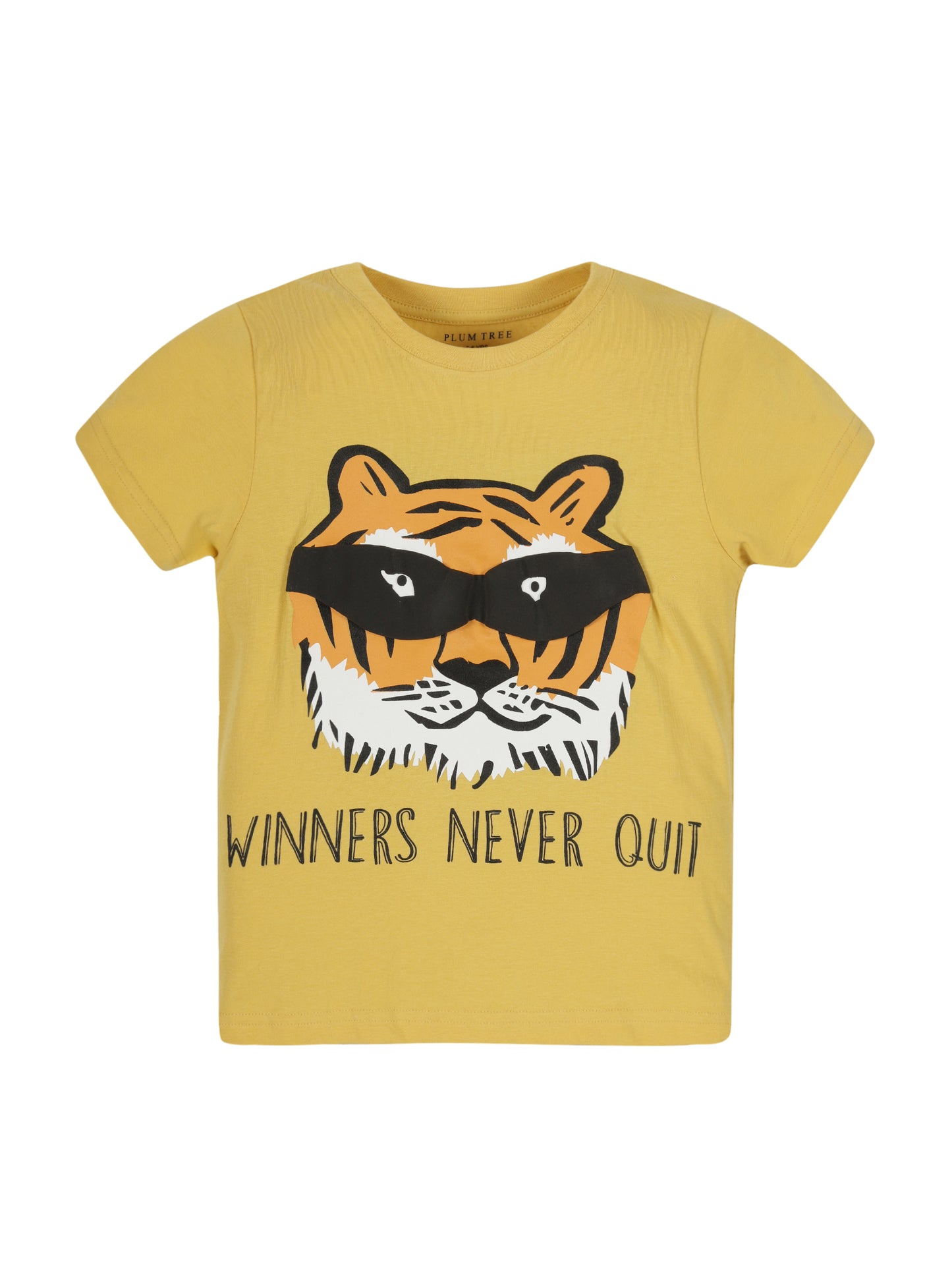 Plum Tree Boys Half Sleeve Tiger Print T-shirt & Printed Tape Shorts ( Sets)-MUSTARD NAVY