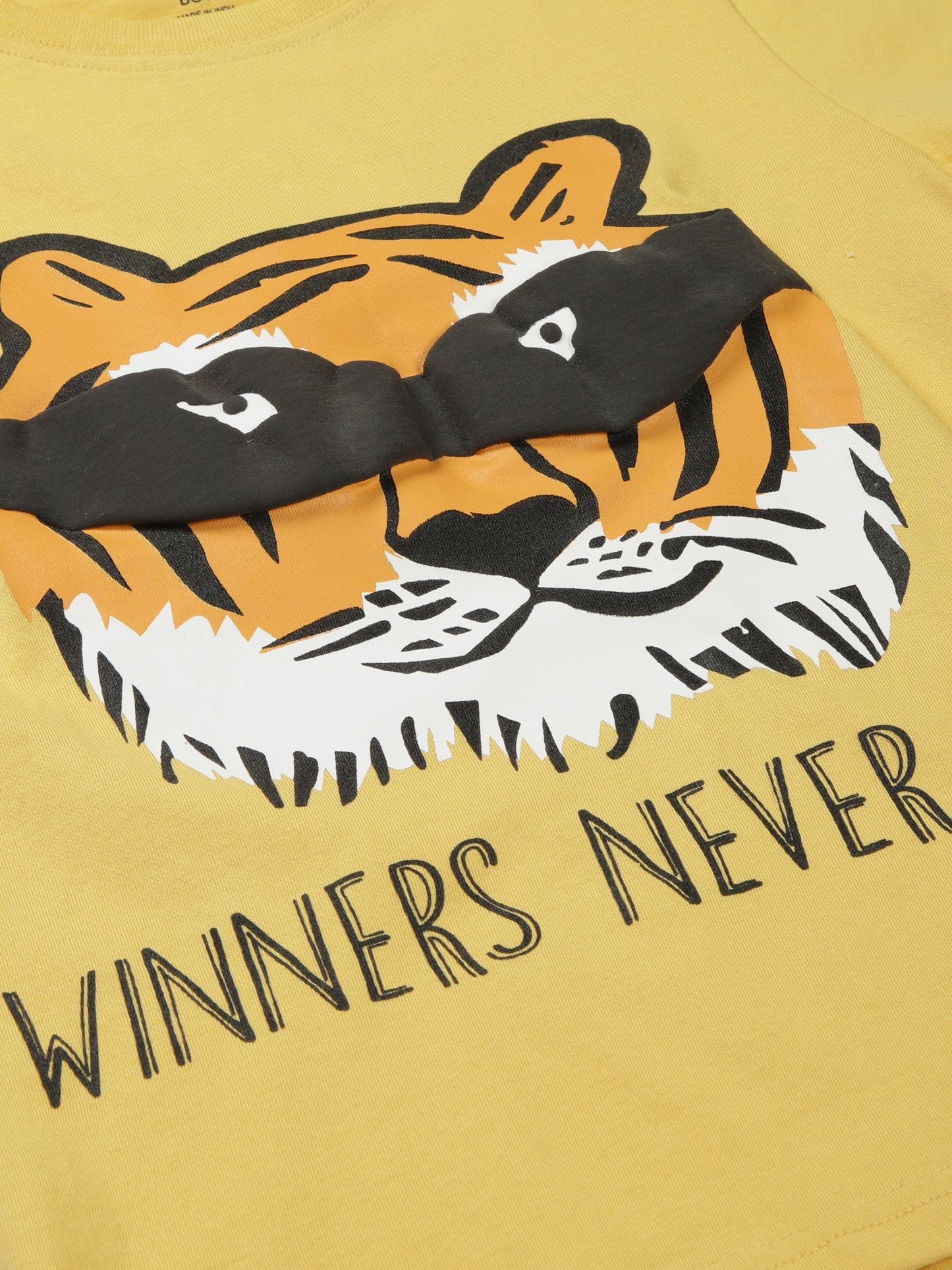 Plum Tree Boys Half Sleeve Tiger Print T-shirt & Printed Tape Shorts ( Sets)-MUSTARD NAVY