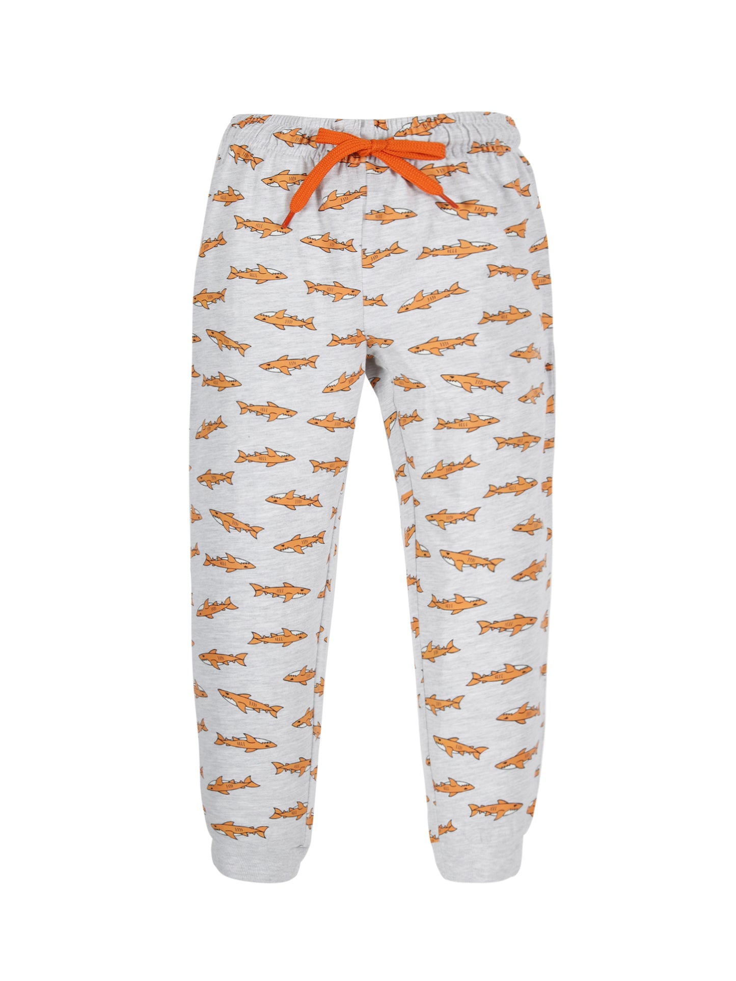 Plum Tree Boys Shark Print Joggers track pant ( Pack of 2)-BLEACH MELANGE BLACK