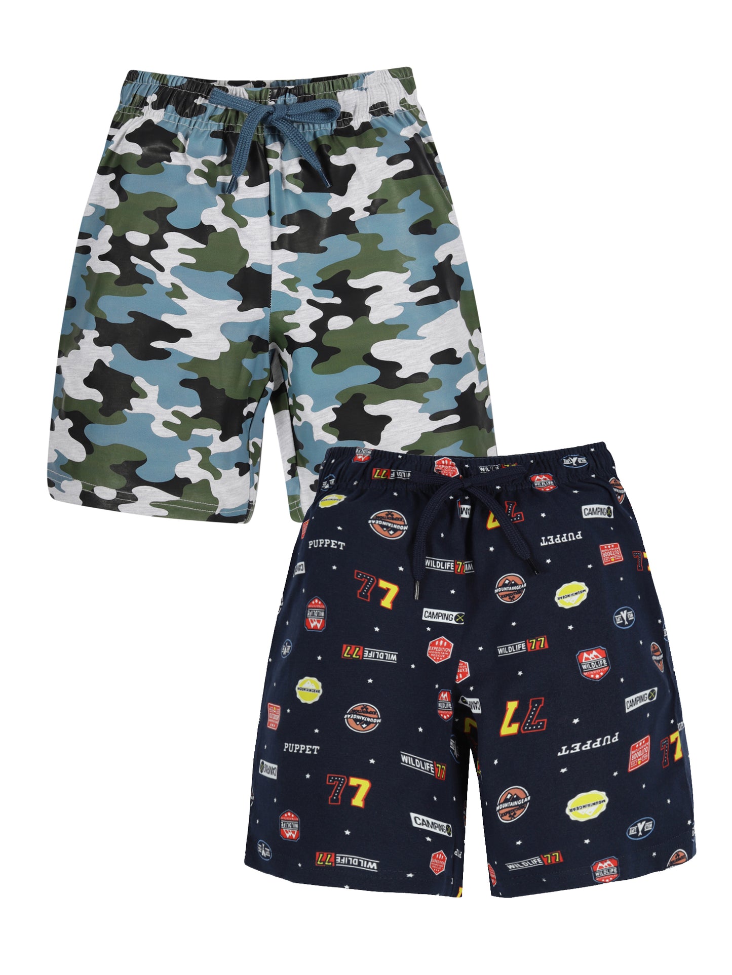 Plum Tree Boys Camoflague Printed shorts( Pack of 2)-CAMOFLAGUE NAVY