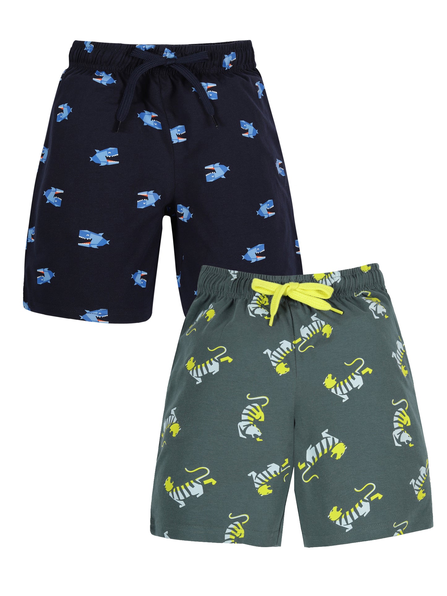 Plum Tree Boys Tiger Printed shorts( Pack of 2)-NAVY GREEN