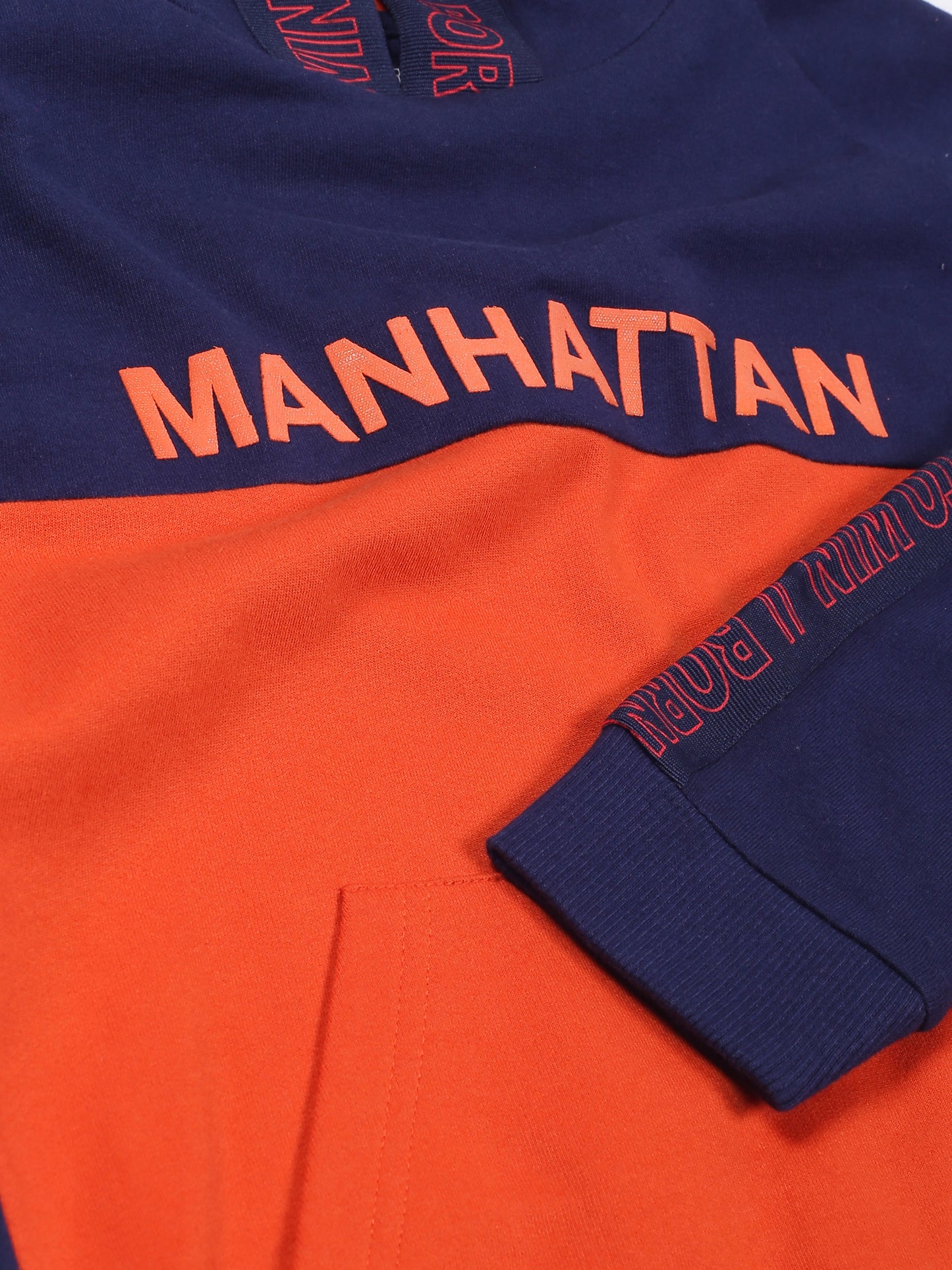 Boys Manhattan Print Hoodie Sweatshirt- Orange