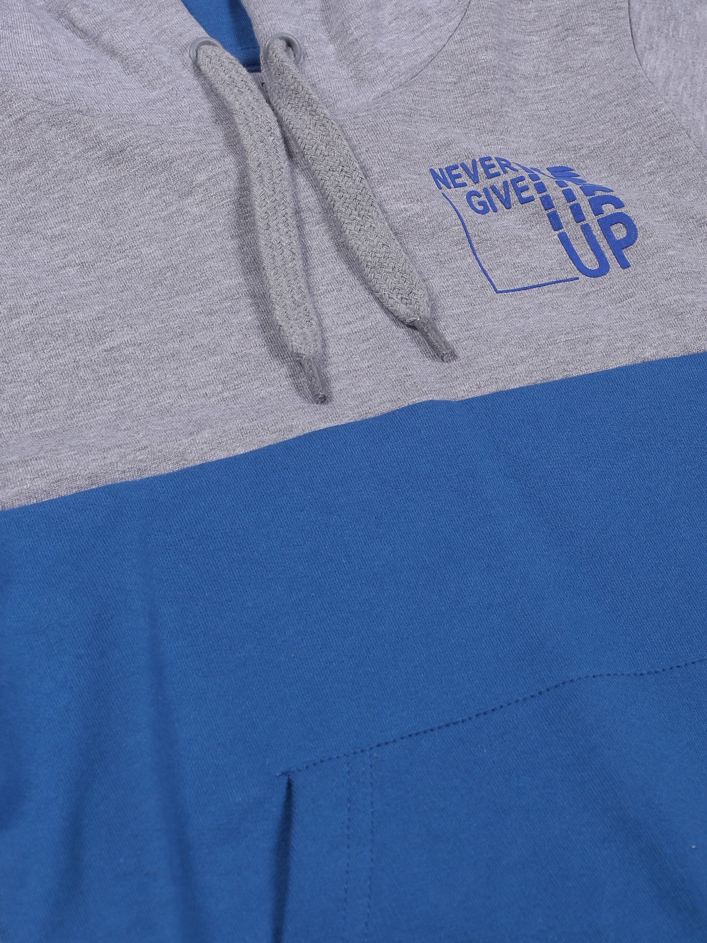 Boys Never Give Up Print Hoodie Sweatshirt- Blue