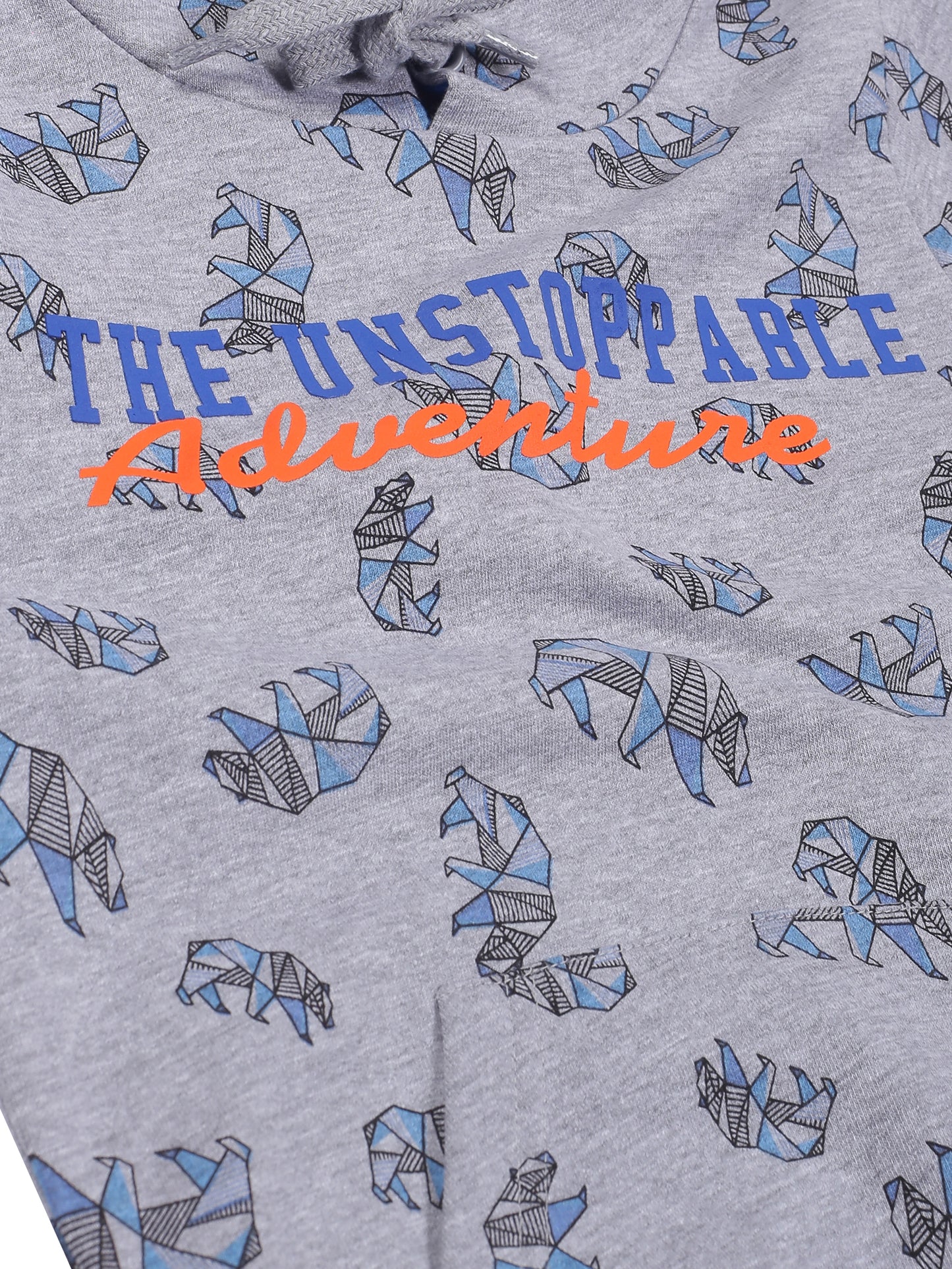Boys Unstoppable Print Hoodie Sweatshirt- Grey Melange