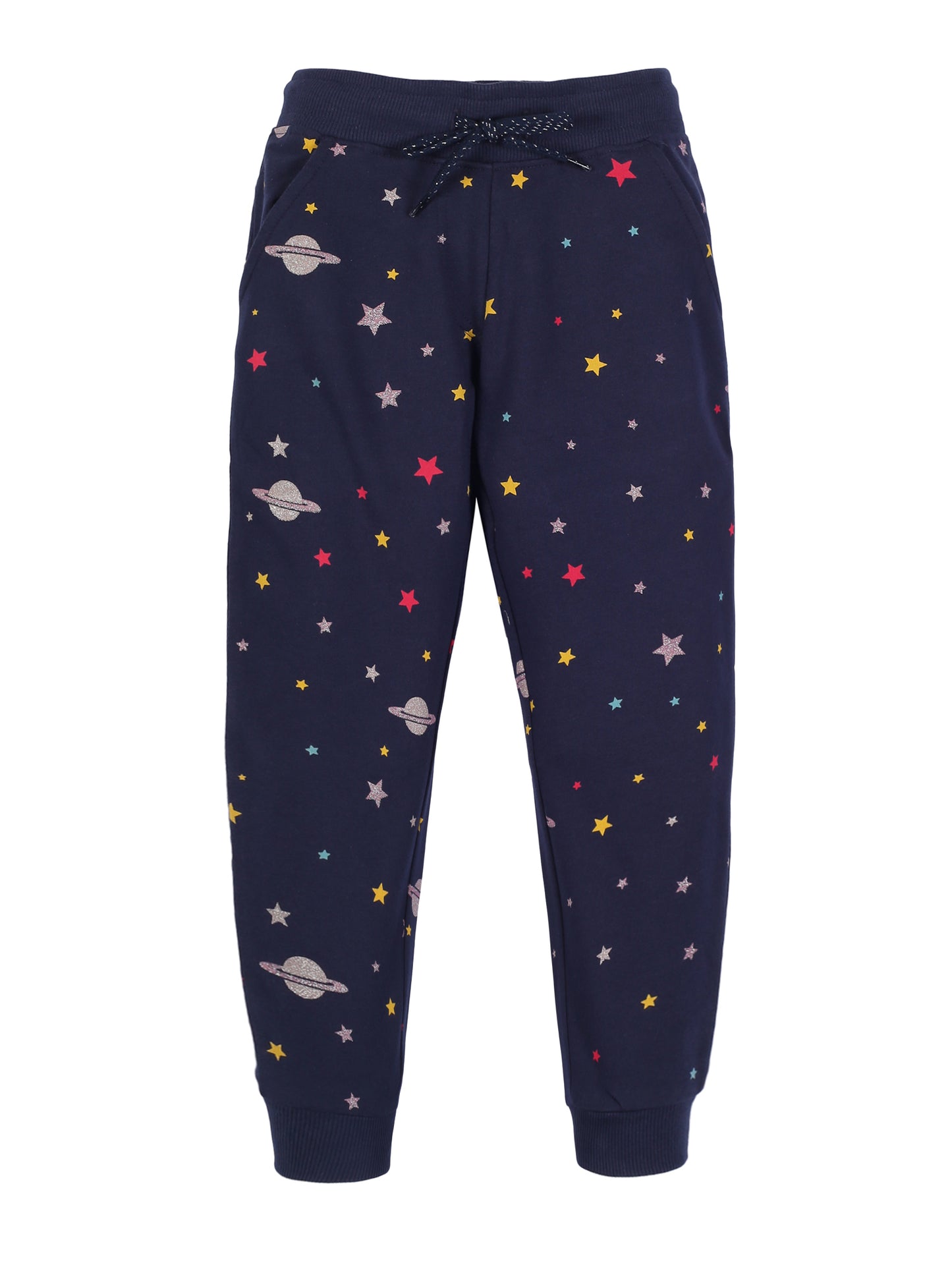 Girls Space Print Jogger Track Pant- Navy