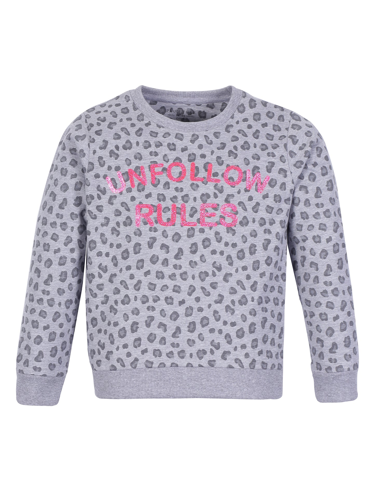 Girls Unfollow Rules print Round neck Pullover Sweatshirt- Grey