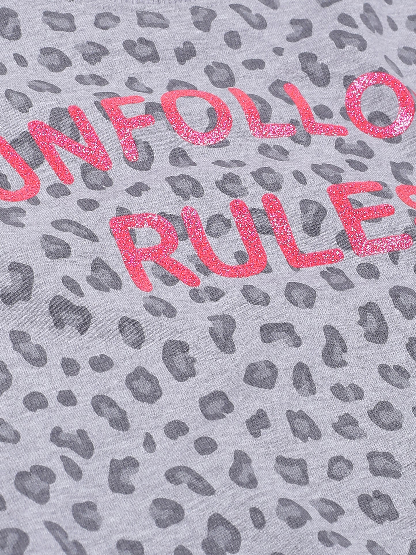 Girls Unfollow Rules print Round neck Pullover Sweatshirt- Grey