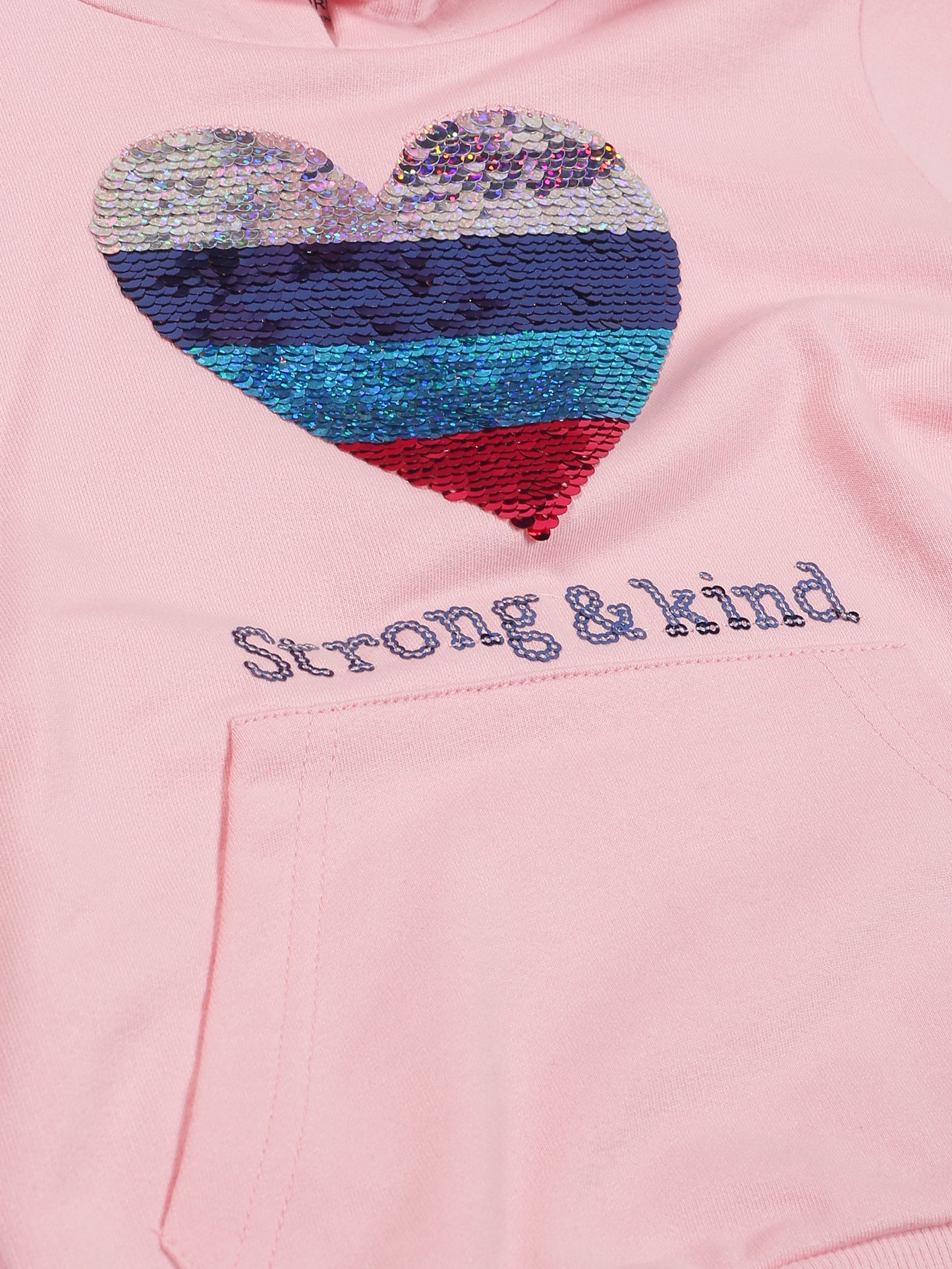 Girls Heart Print Hoodie Sweatshirt- Pink