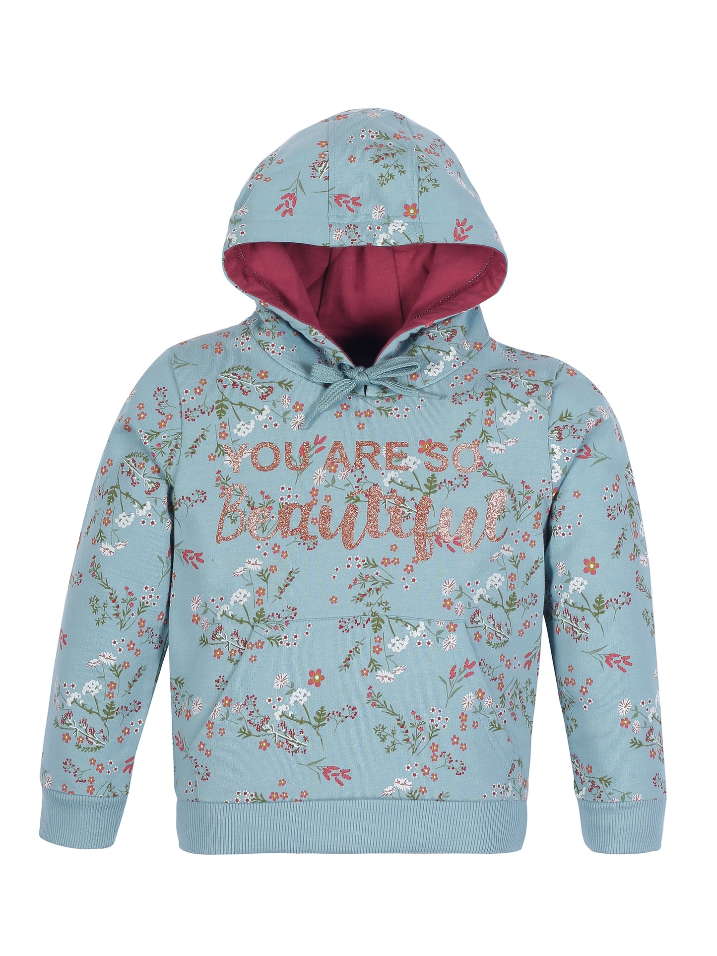 Girls Beautiful Print Hoodie Sweatshirt- Aqua
