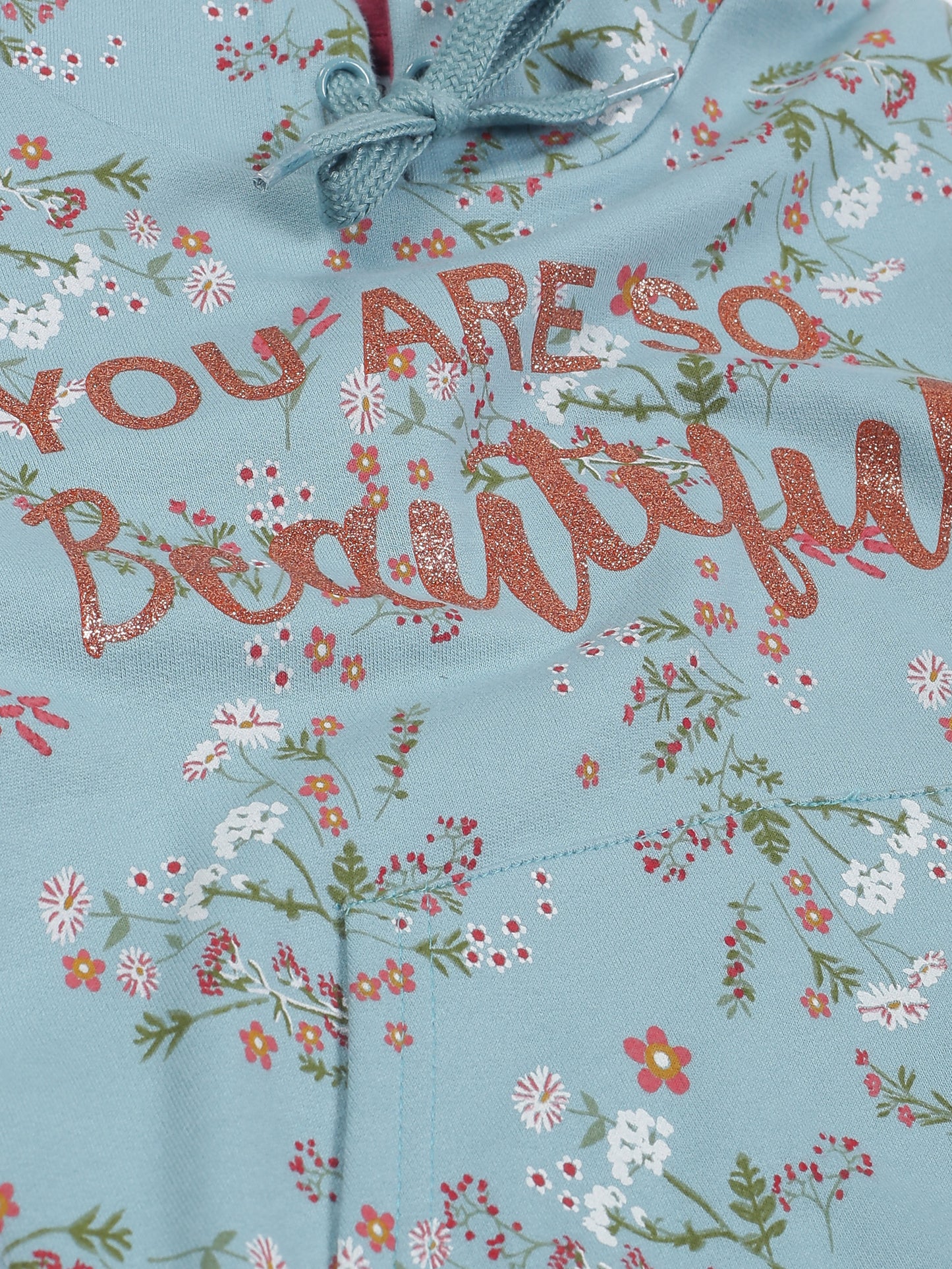 Girls Beautiful Print Hoodie Sweatshirt- Aqua