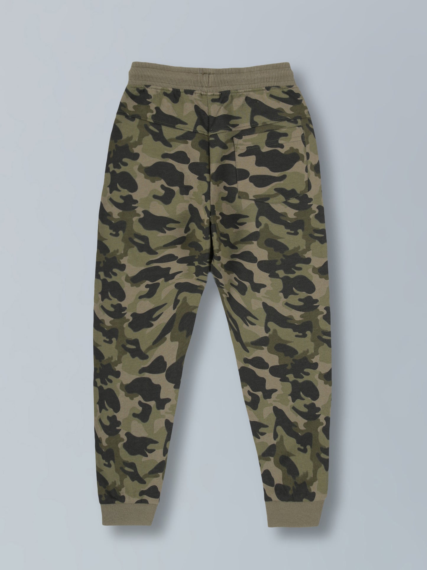 Boys Olive Camo AOP & Never Give Up Print Cotton Jogger- Olive
