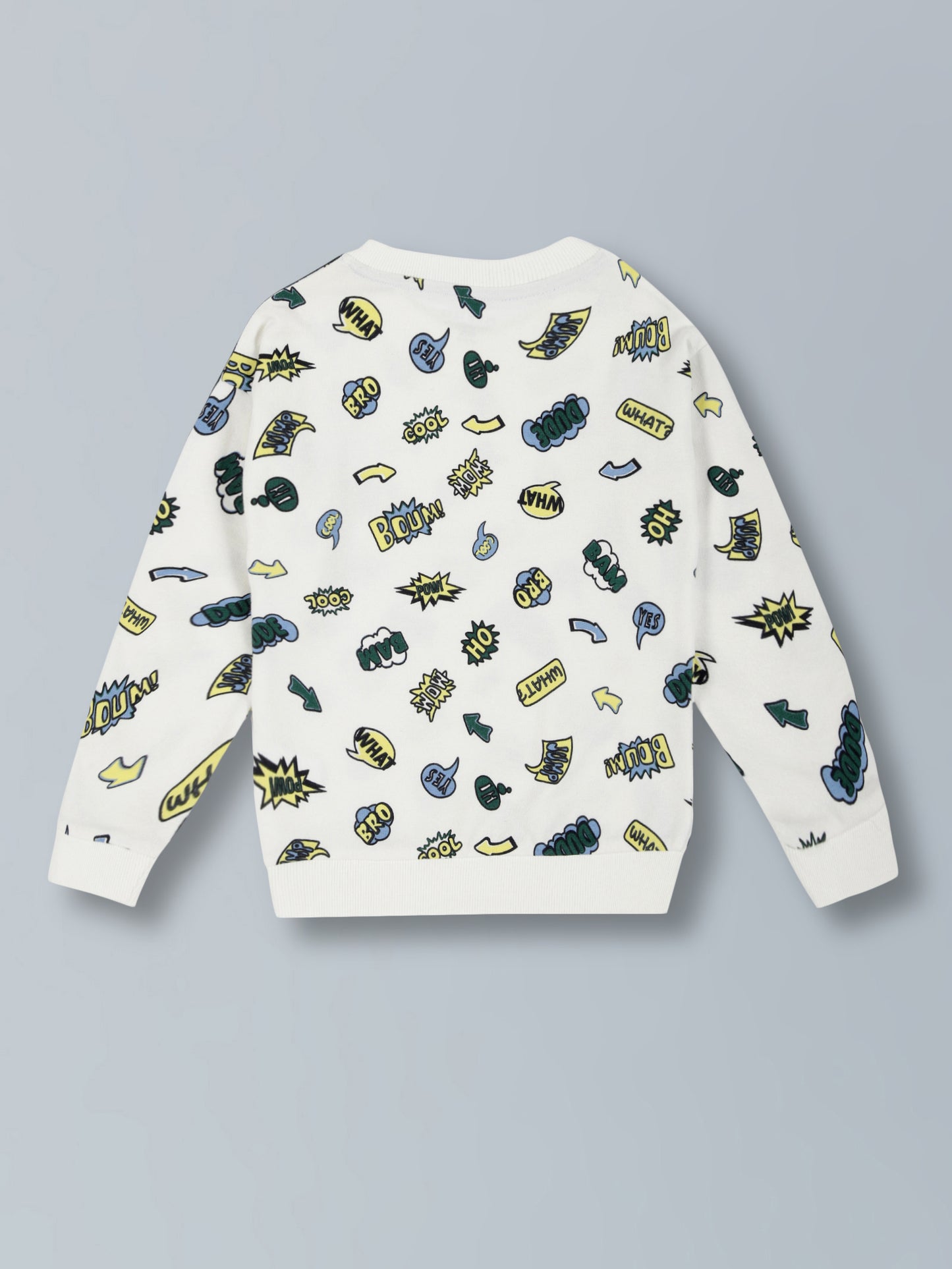 All Over Print Crew Neck Cotton Pull over Sweatshirt- Off white